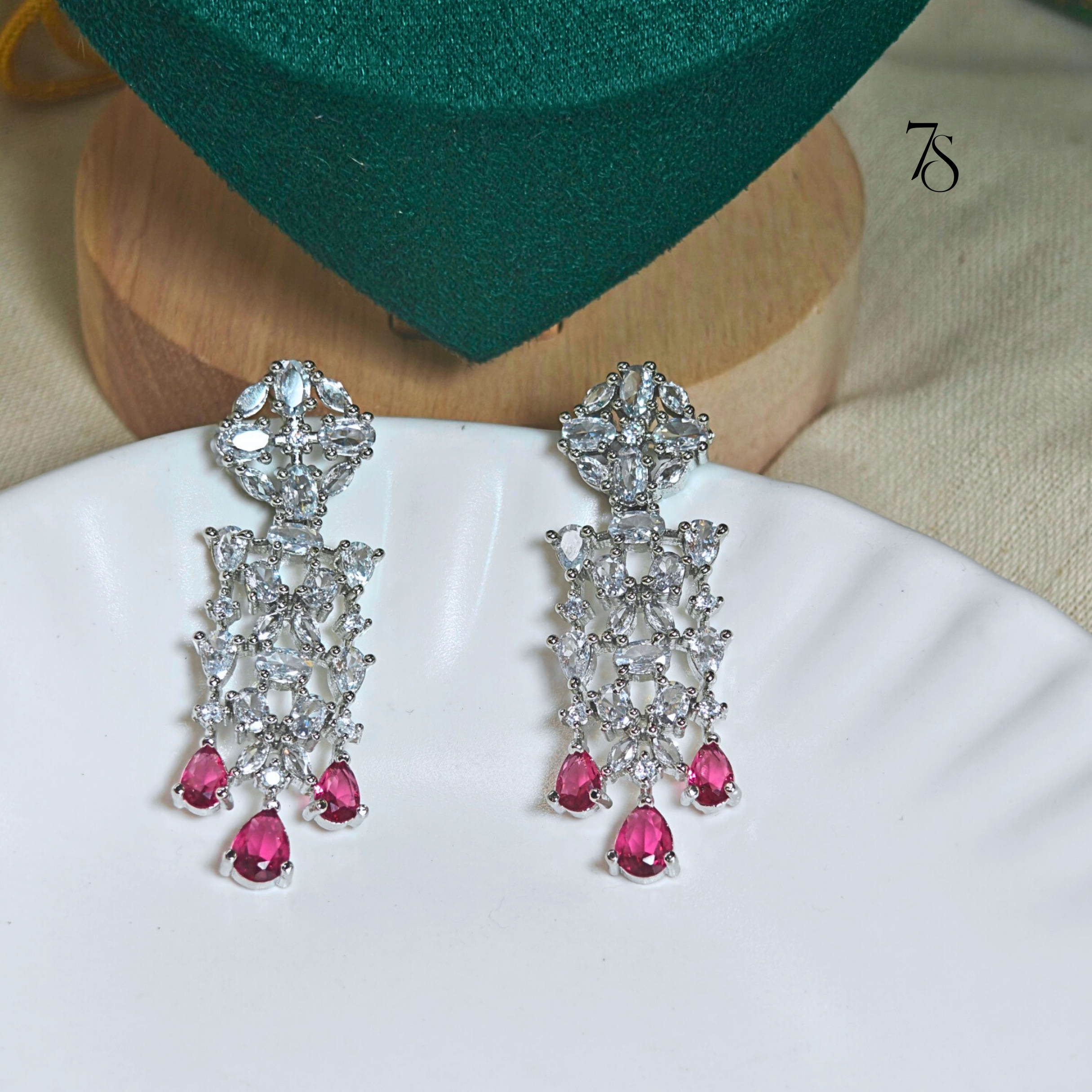 Ruby DewDrop American Diamond zirconia Set - Necklace & Earrings