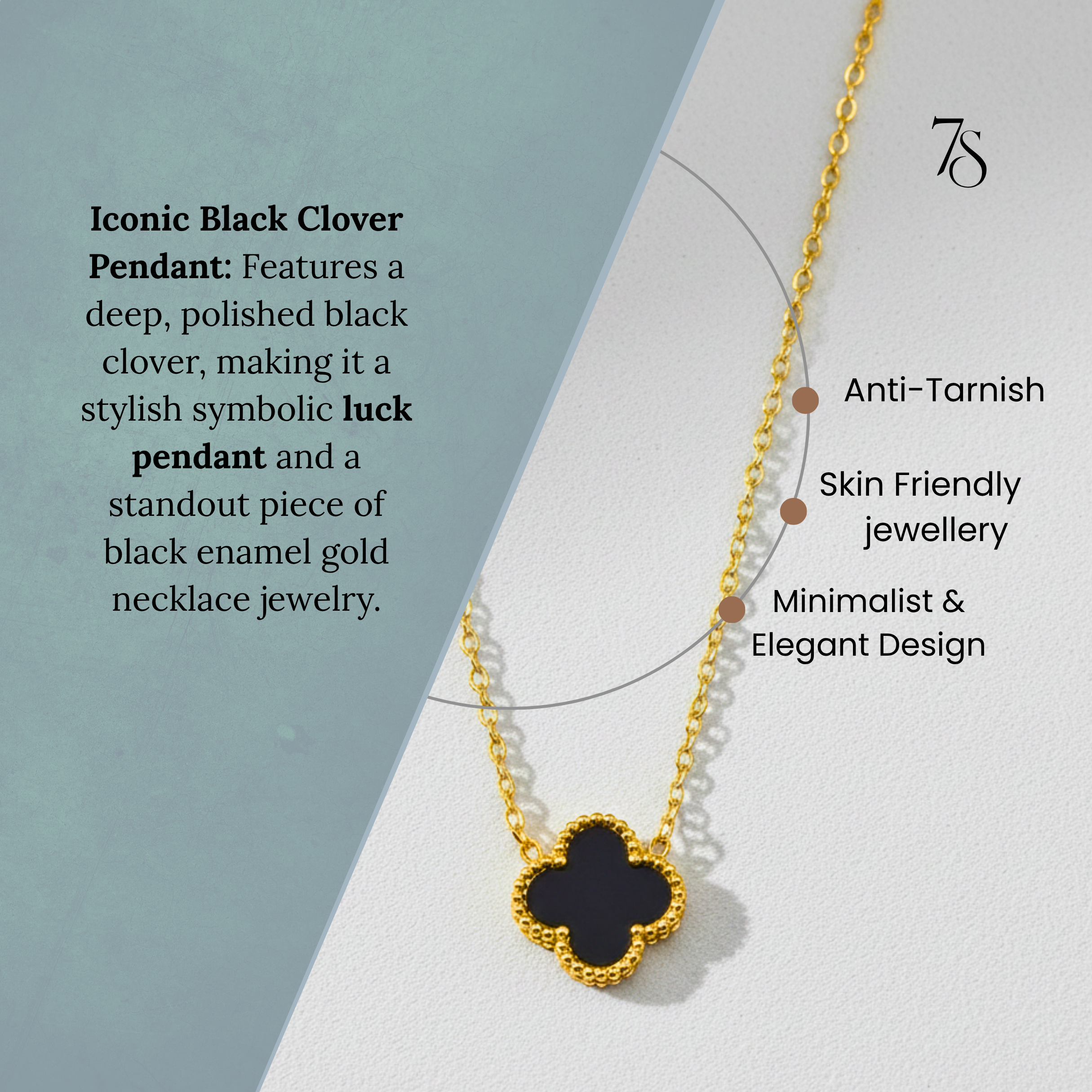 Reversible Black/White Clover Necklace