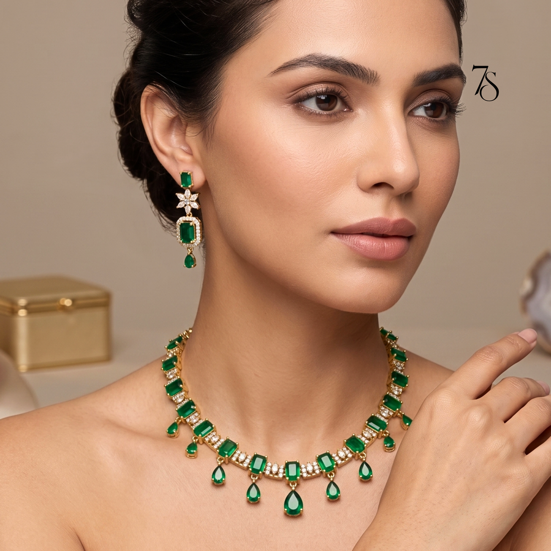 Deep Green Sparkle: AD Crystal & Zirconia Set