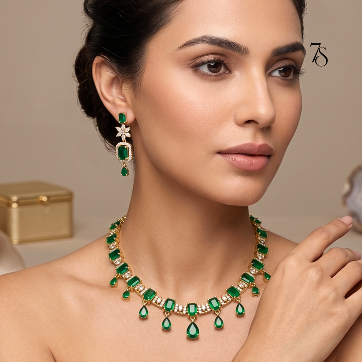 Deep Green Sparkle: AD Crystal & Zirconia Set