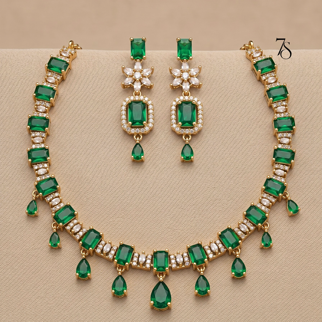 Deep Green Sparkle: AD Crystal & Zirconia Set