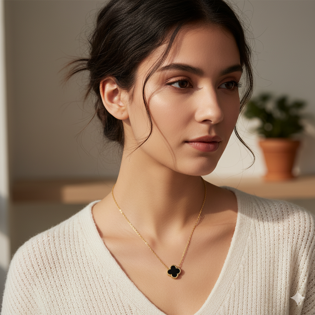 Reversible Black/White Clover Necklace