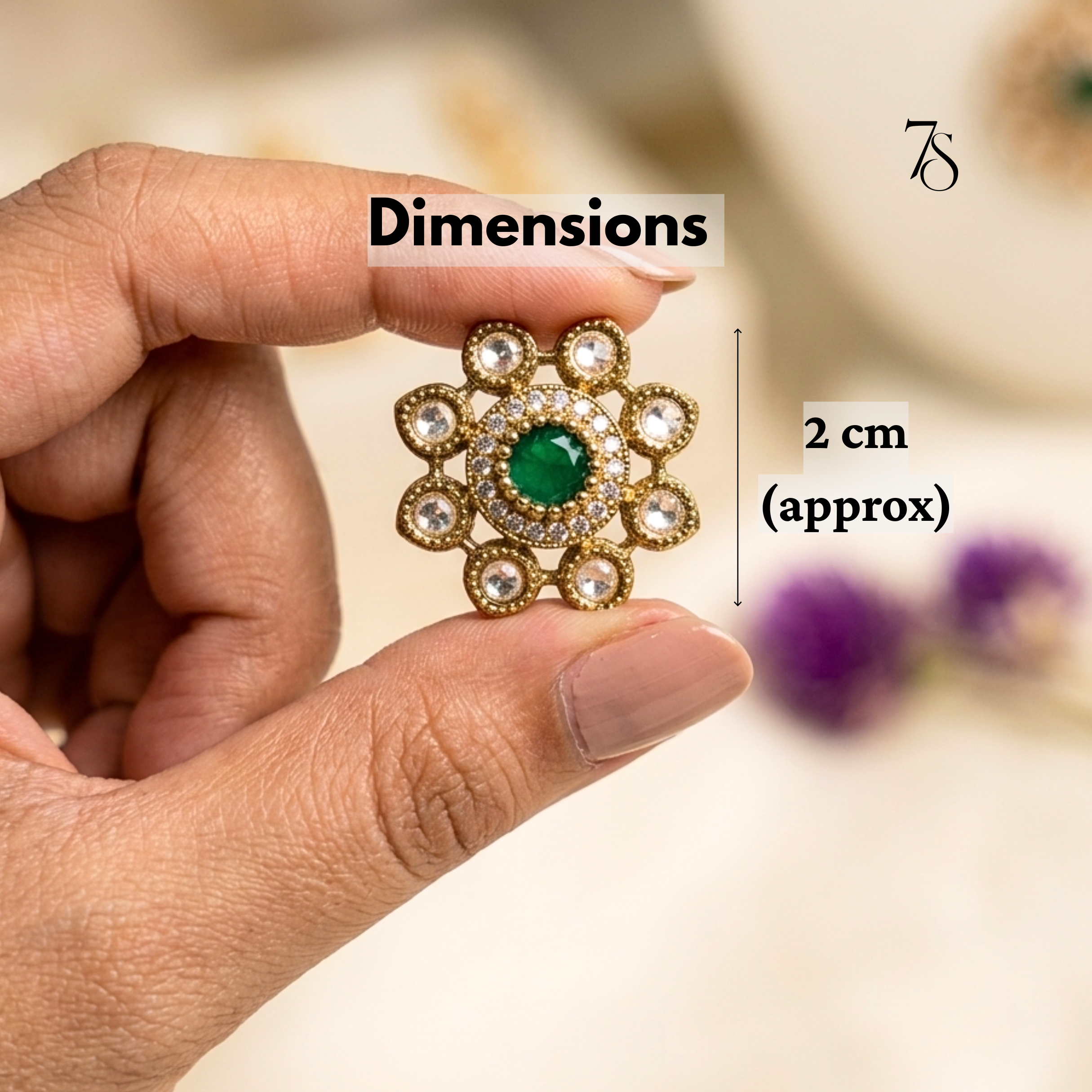 Royale Kundan Floral Stud Earrings in Antique Gold Finish