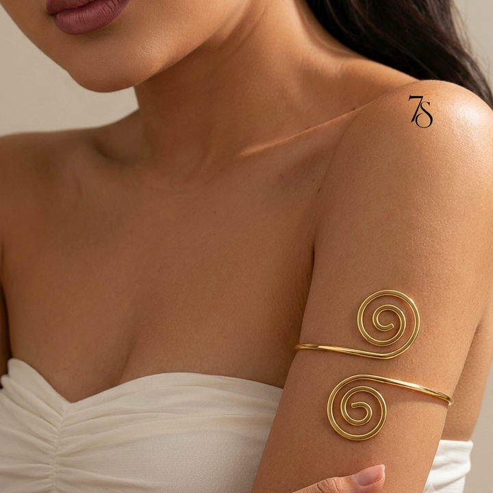 Minimalist Gold Swirl Arm Cuff Bracelet
