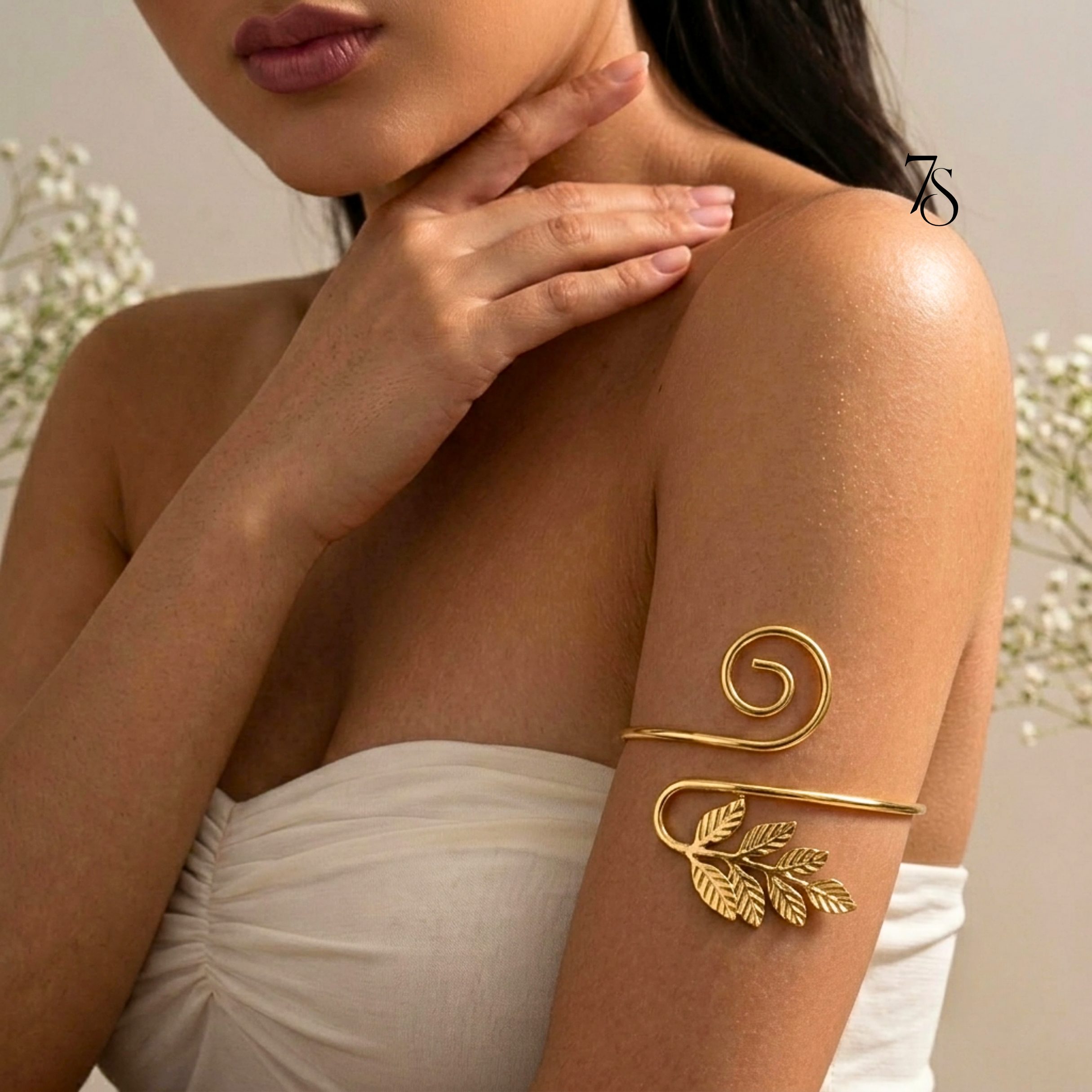Gold Spiral Leaf Arm Cuff Bracelet