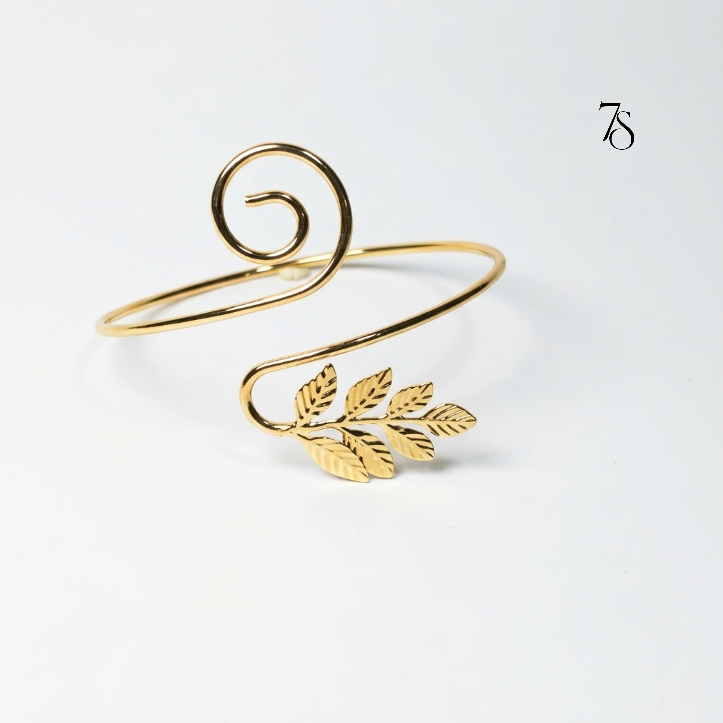 Gold Spiral Leaf Arm Cuff Bracelet