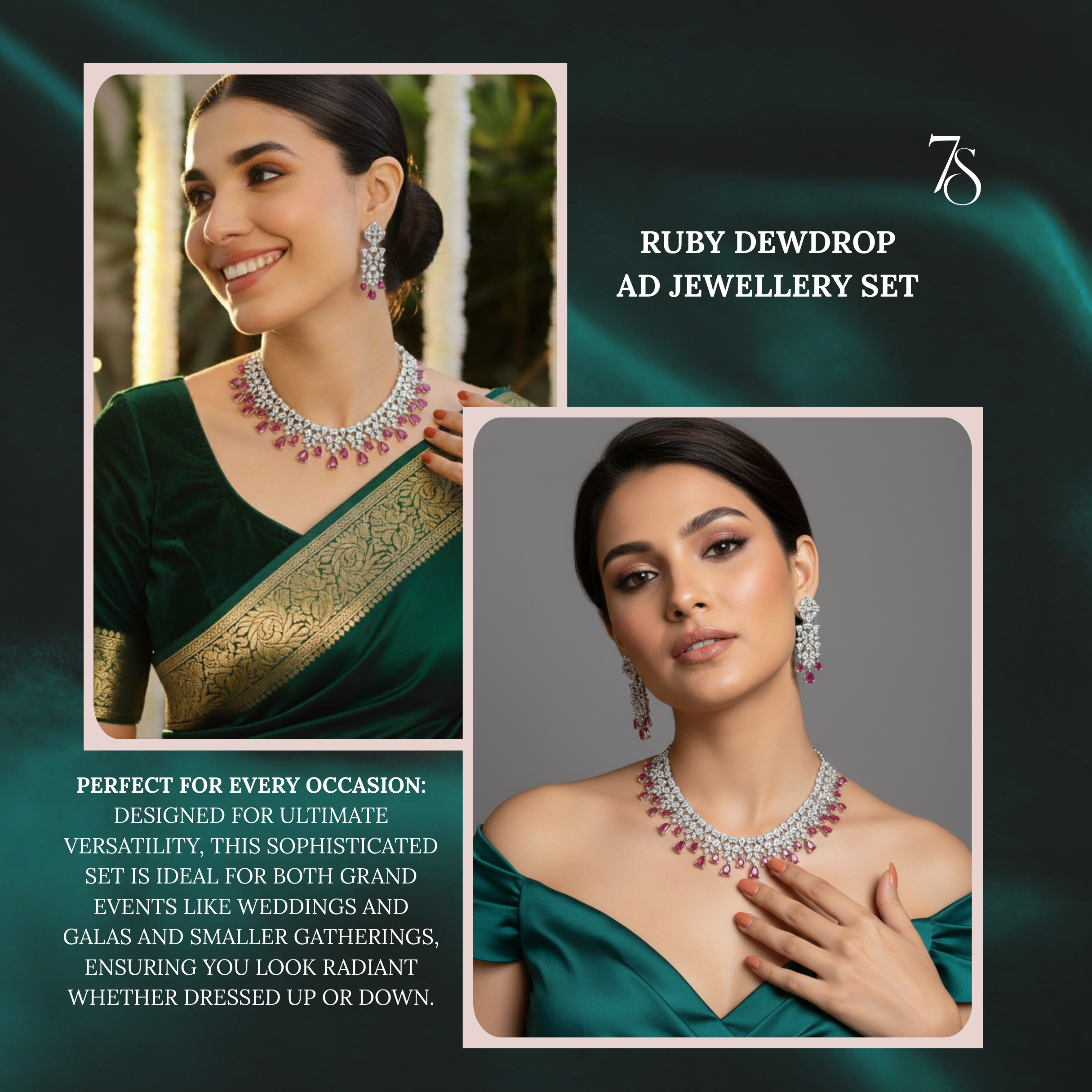 Ruby DewDrop American Diamond zirconia Set - Necklace & Earrings