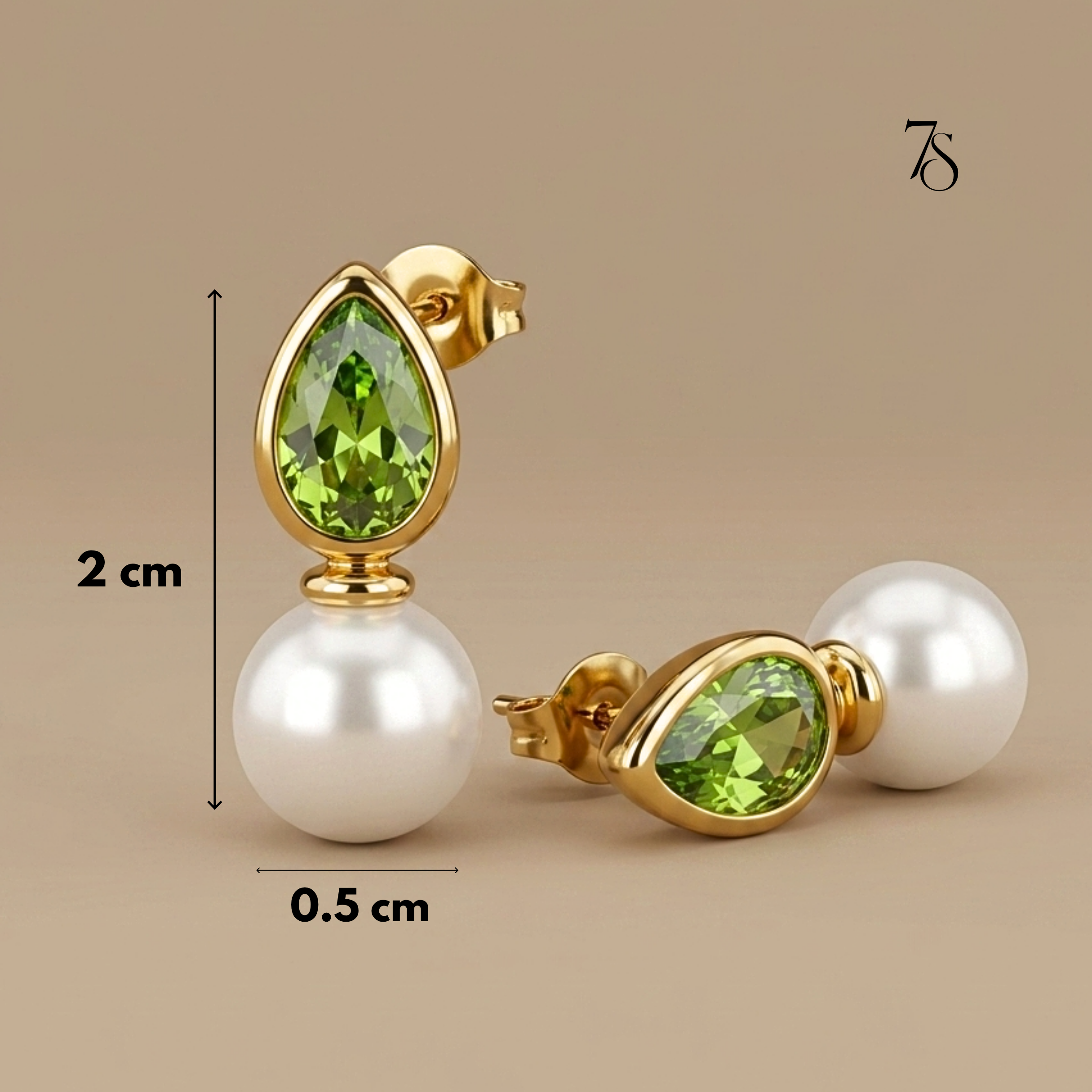 Pear Green Stone & Pearl Drop Stud Earrings