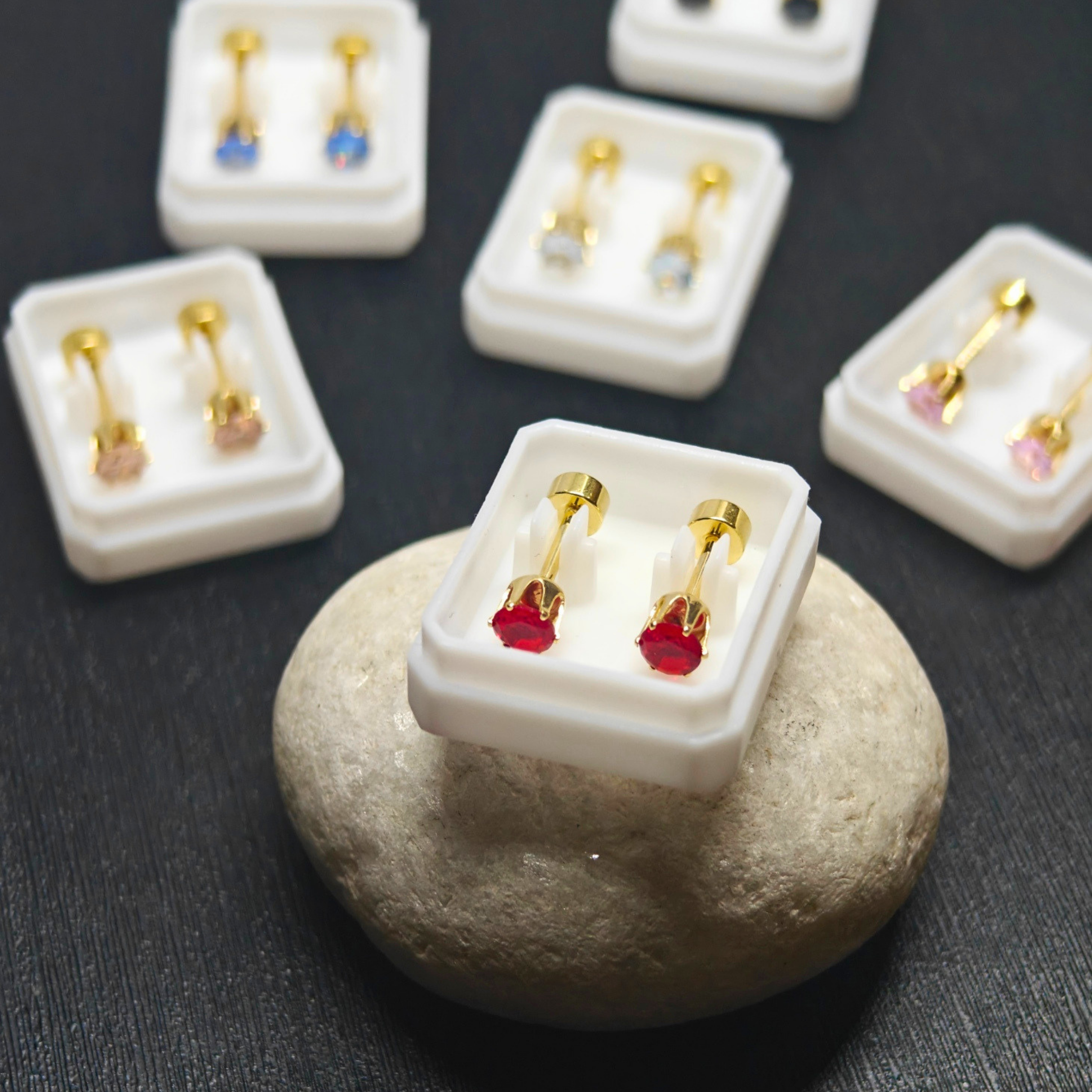 Mini Solitaire Flat-Back Stud Earrings - 6 colors