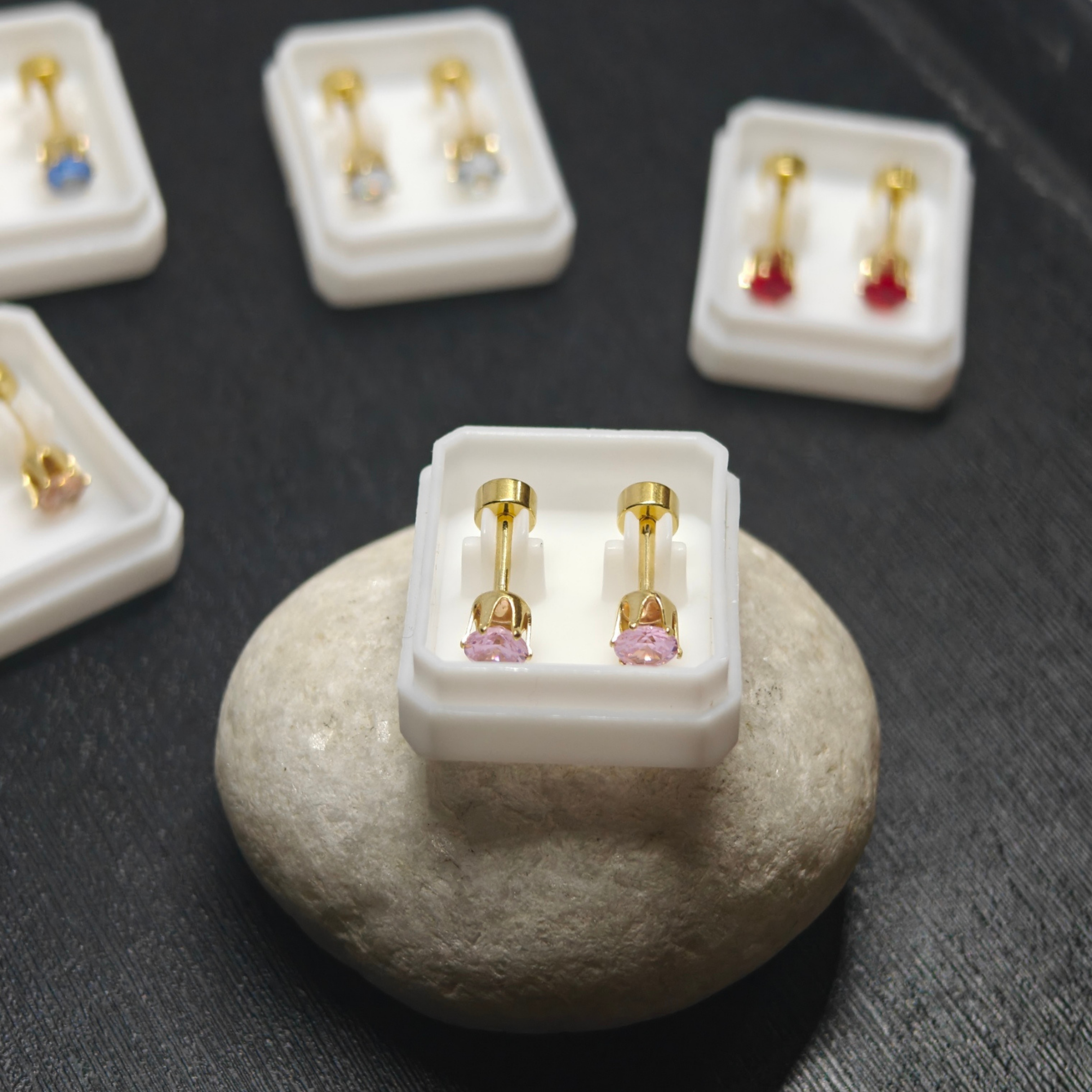 Mini Solitaire Flat-Back Stud Earrings - 6 colors