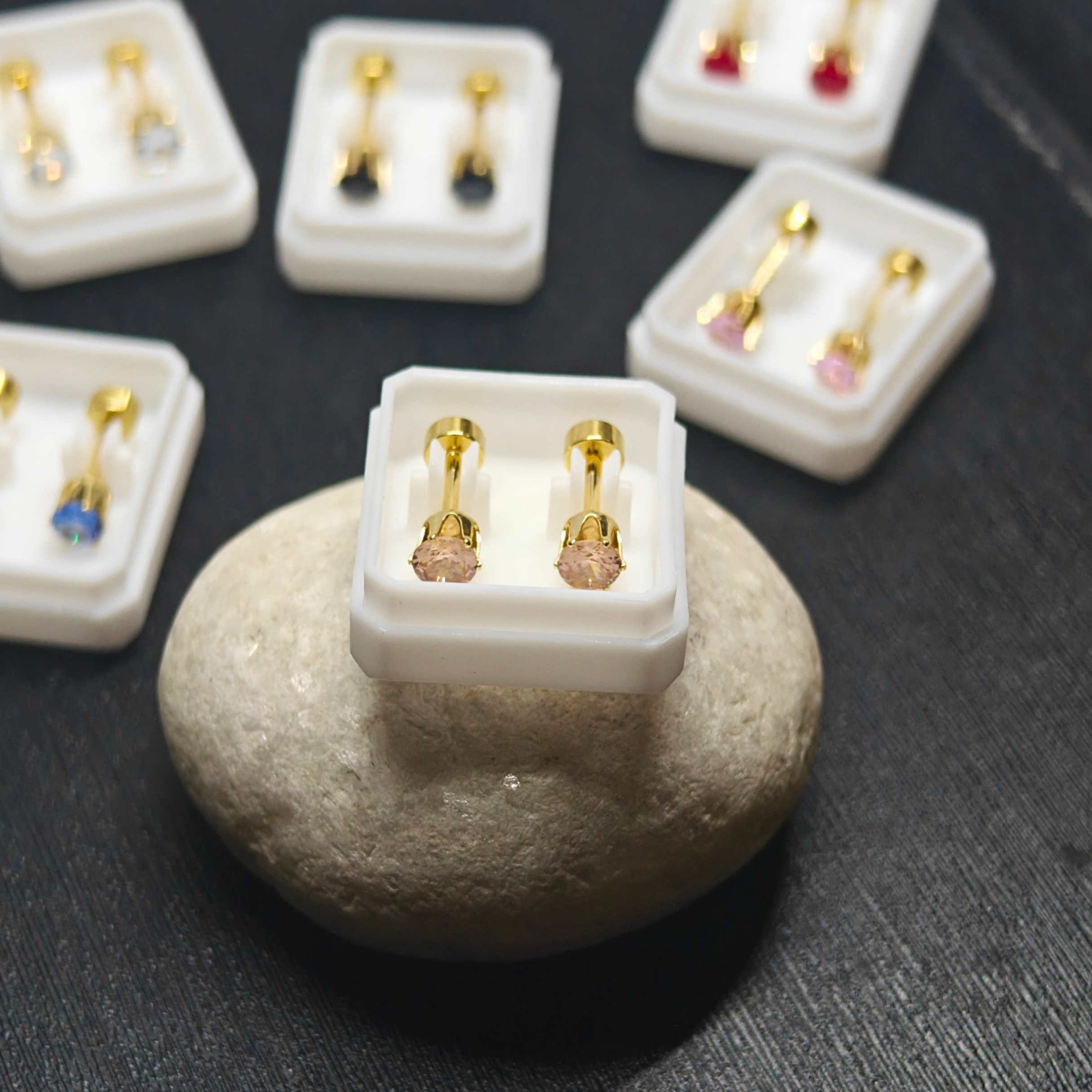 Mini Solitaire Flat-Back Stud Earrings - 6 colors
