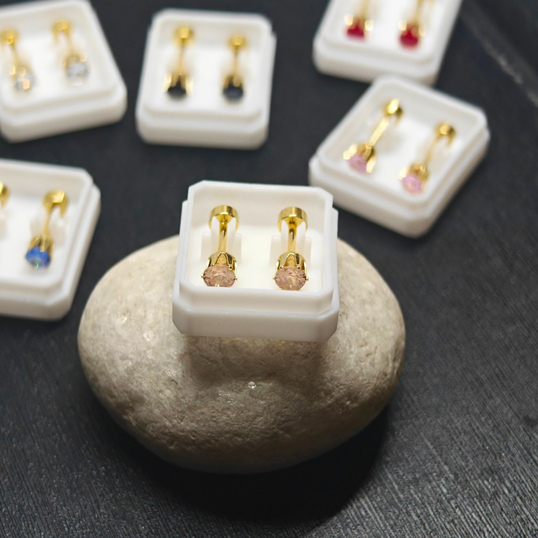 Mini Solitaire Flat-Back Stud Earrings - 6 colors