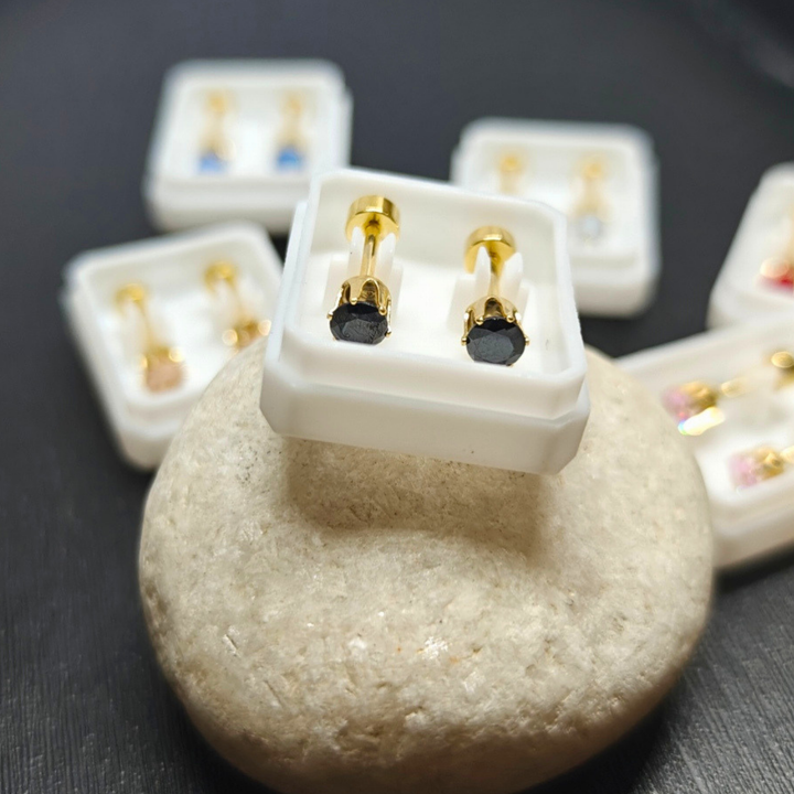 Mini Solitaire Flat-Back Stud Earrings - 6 colors