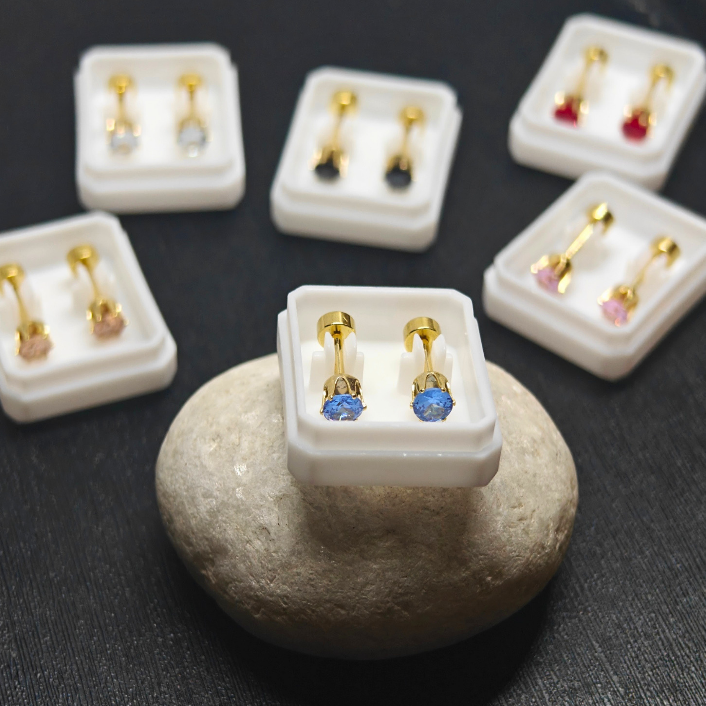 Mini Solitaire Flat-Back Stud Earrings - 6 colors