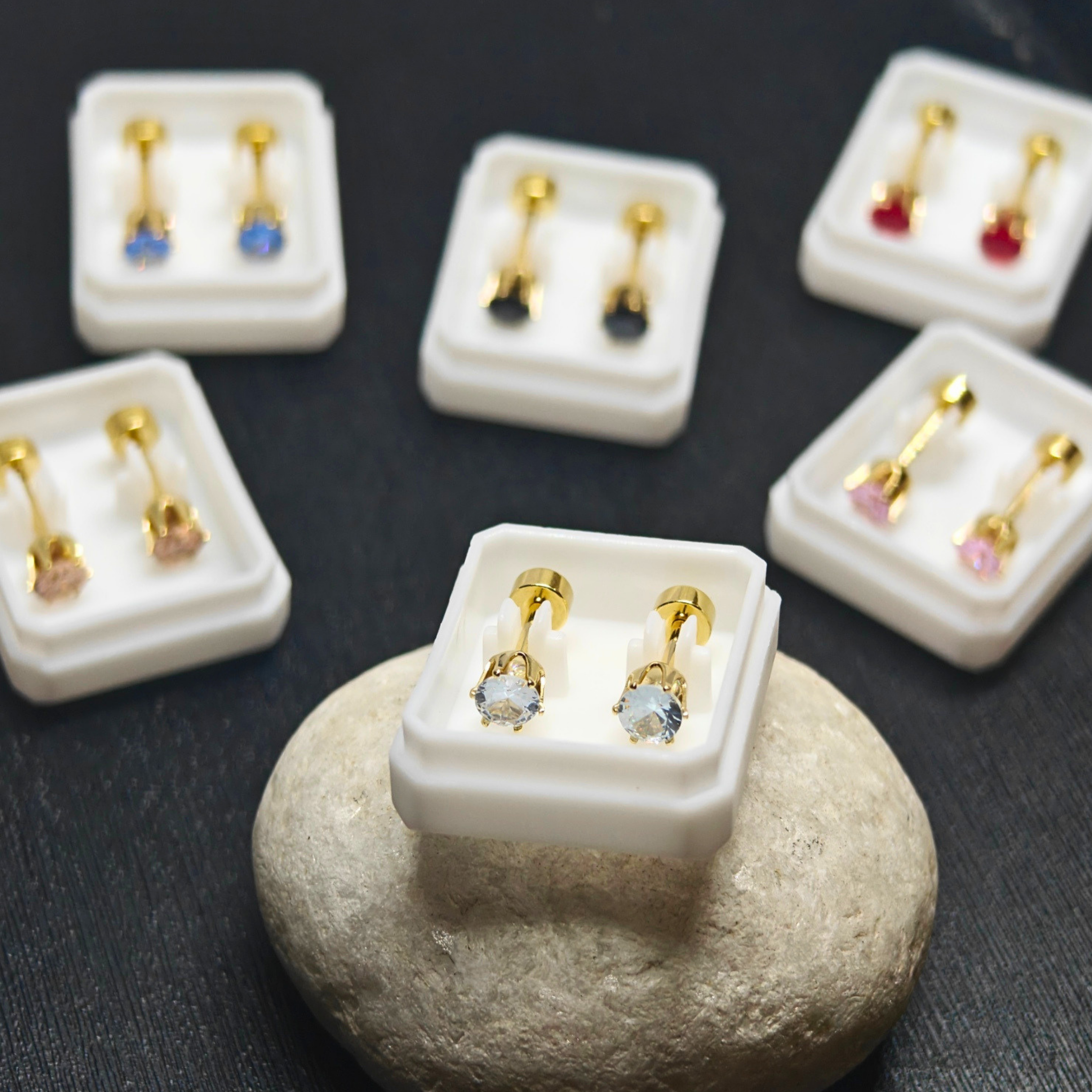 Mini Solitaire Flat-Back Stud Earrings - 6 colors