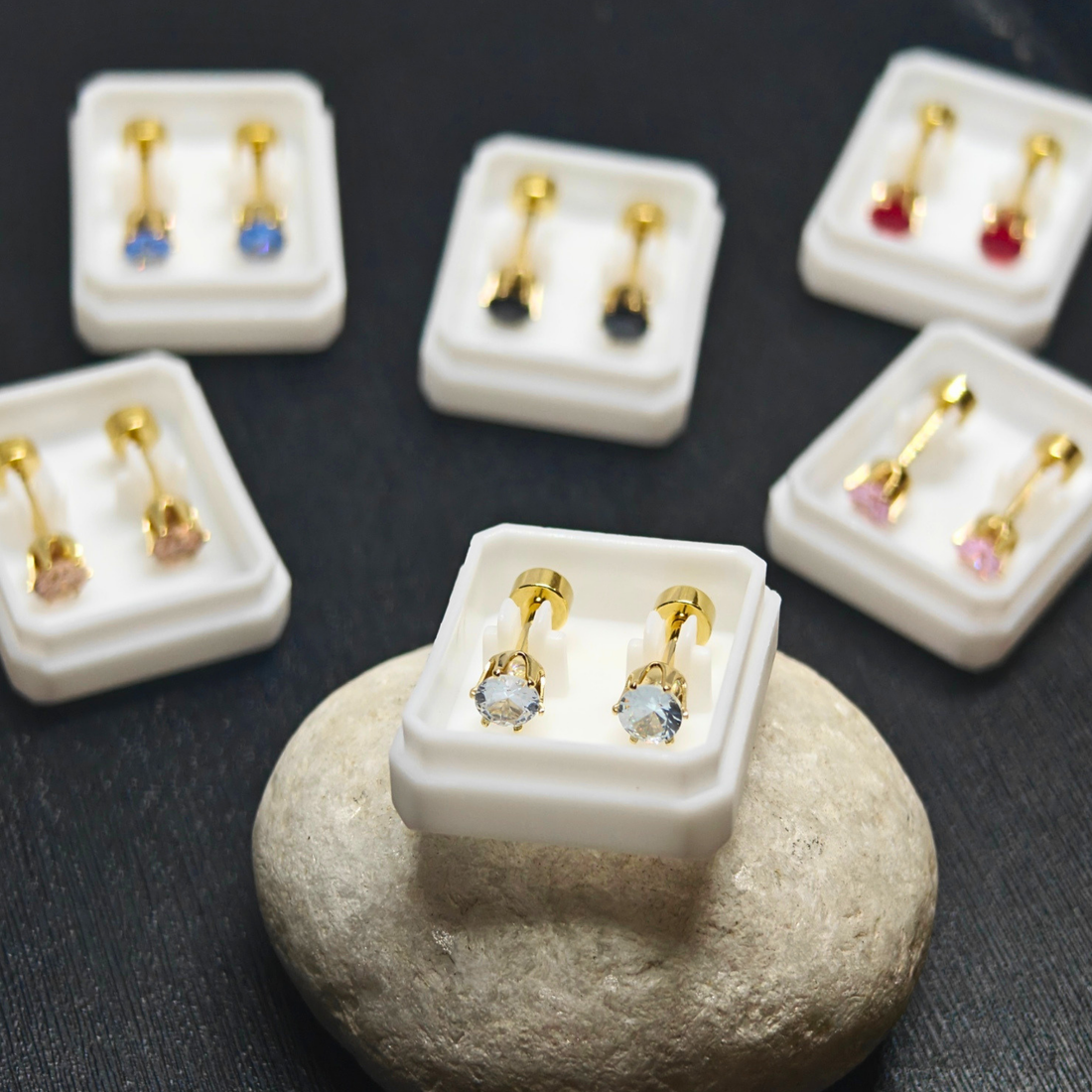 Mini Solitaire Flat-Back Stud Earrings - 6 colors