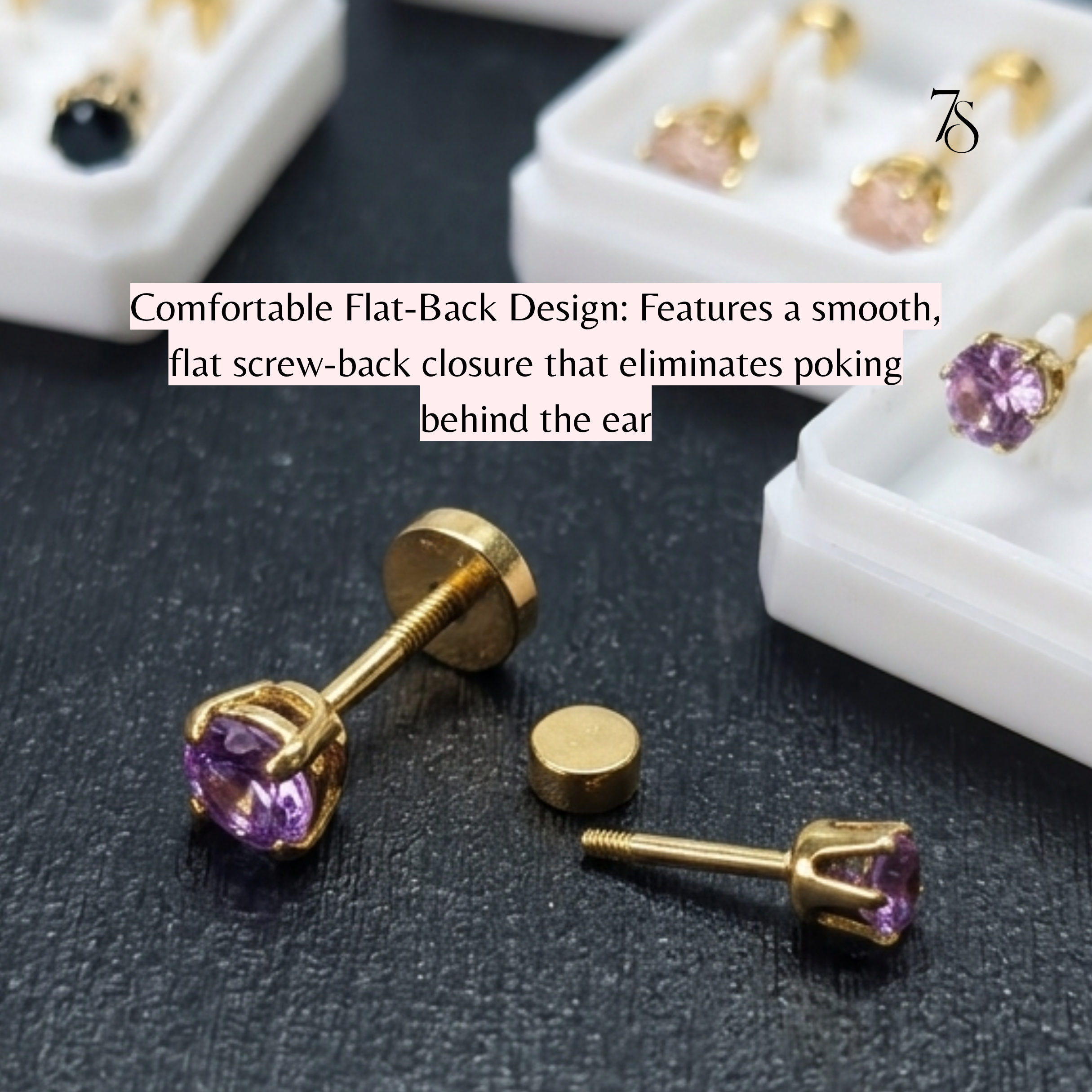 Mini Solitaire Flat-Back Stud Earrings - 6 colors