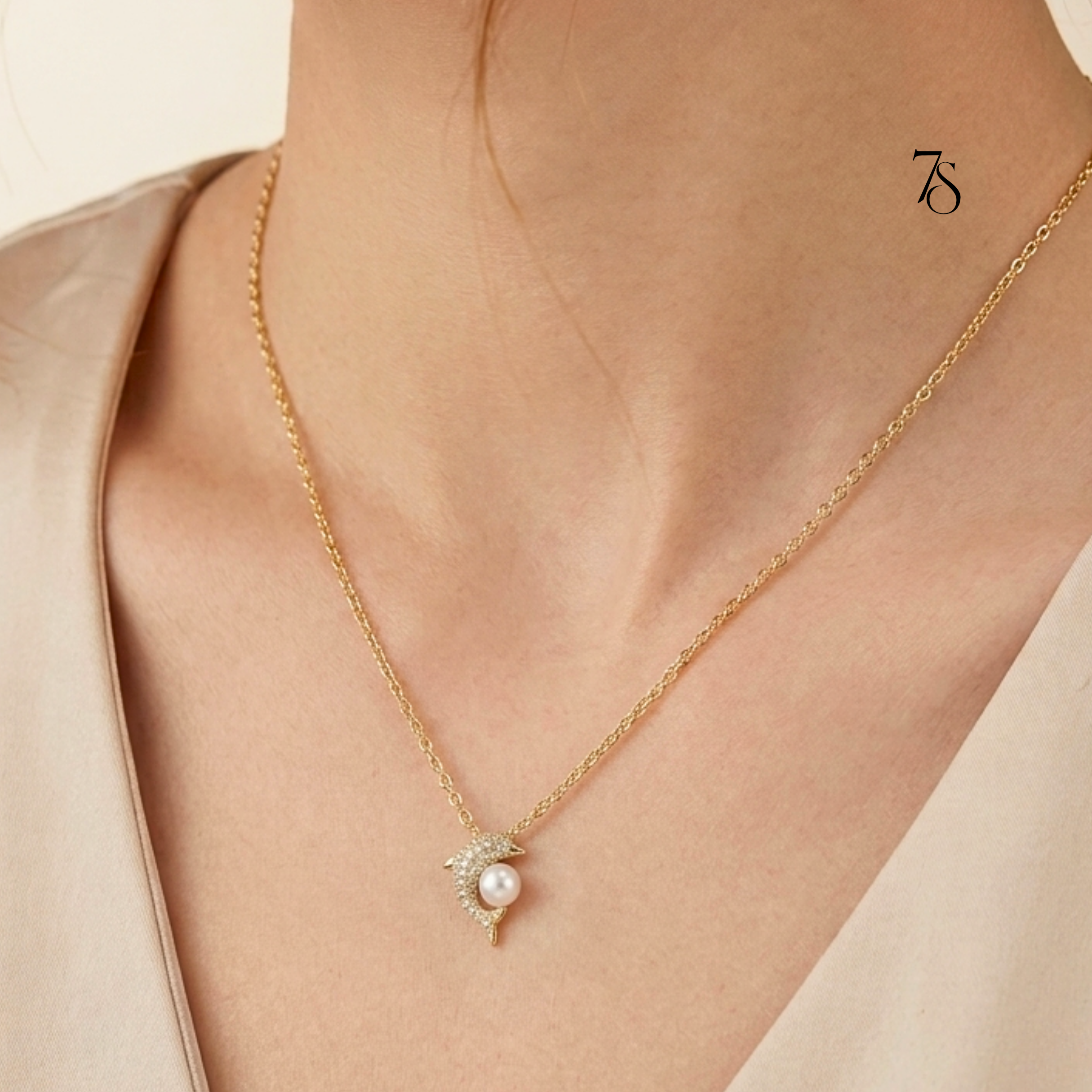 Dolphin Pearl Pendant Neckchain | Anti-Tarnish 18K Gold PVD Plated