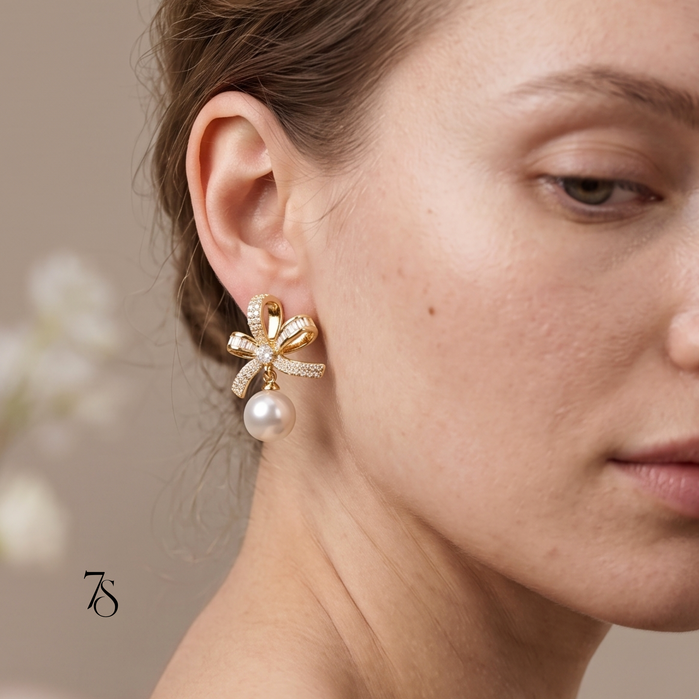 Ribbon & Pearl Drop Earrings
