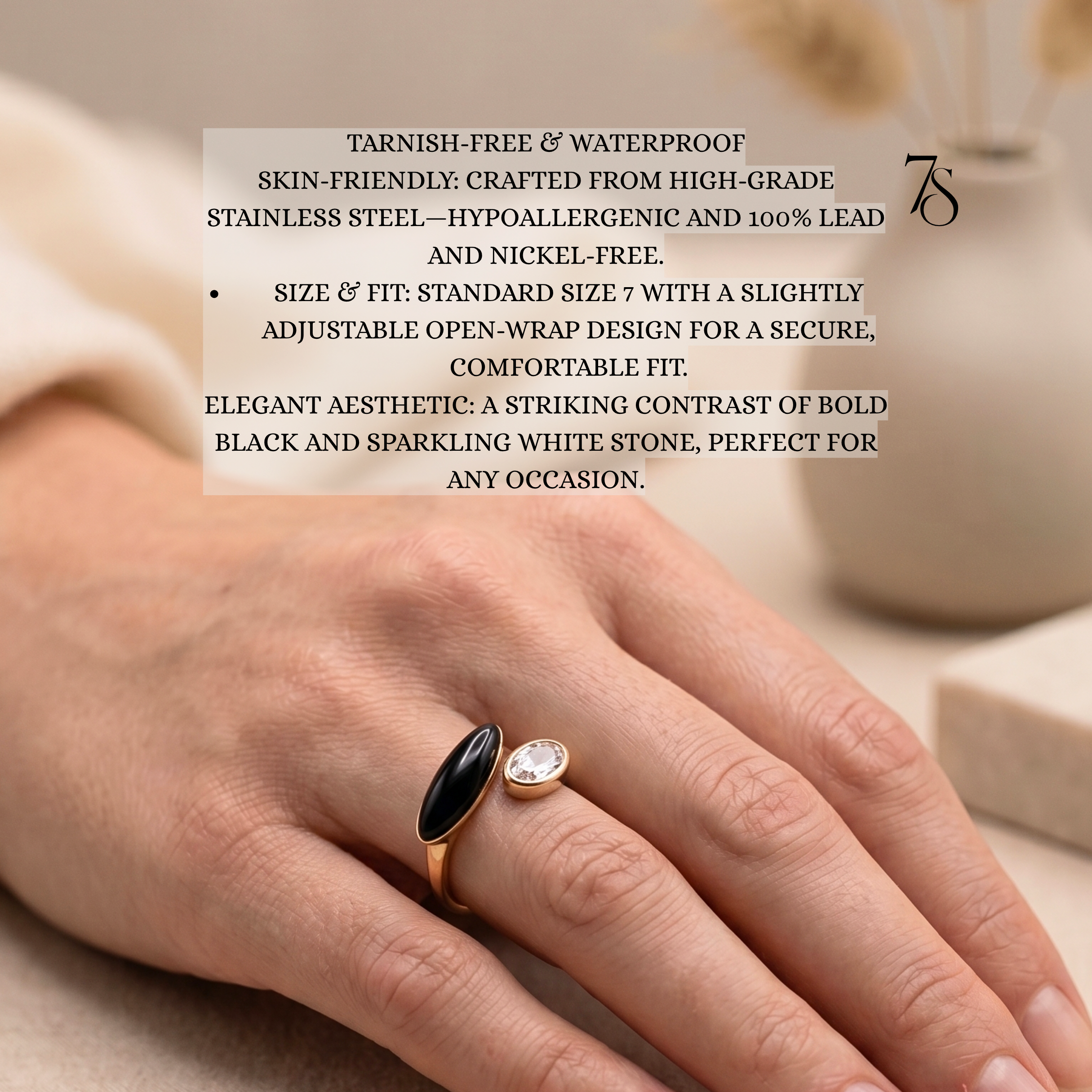 Dual-Stone Adjustable Wrap Ring