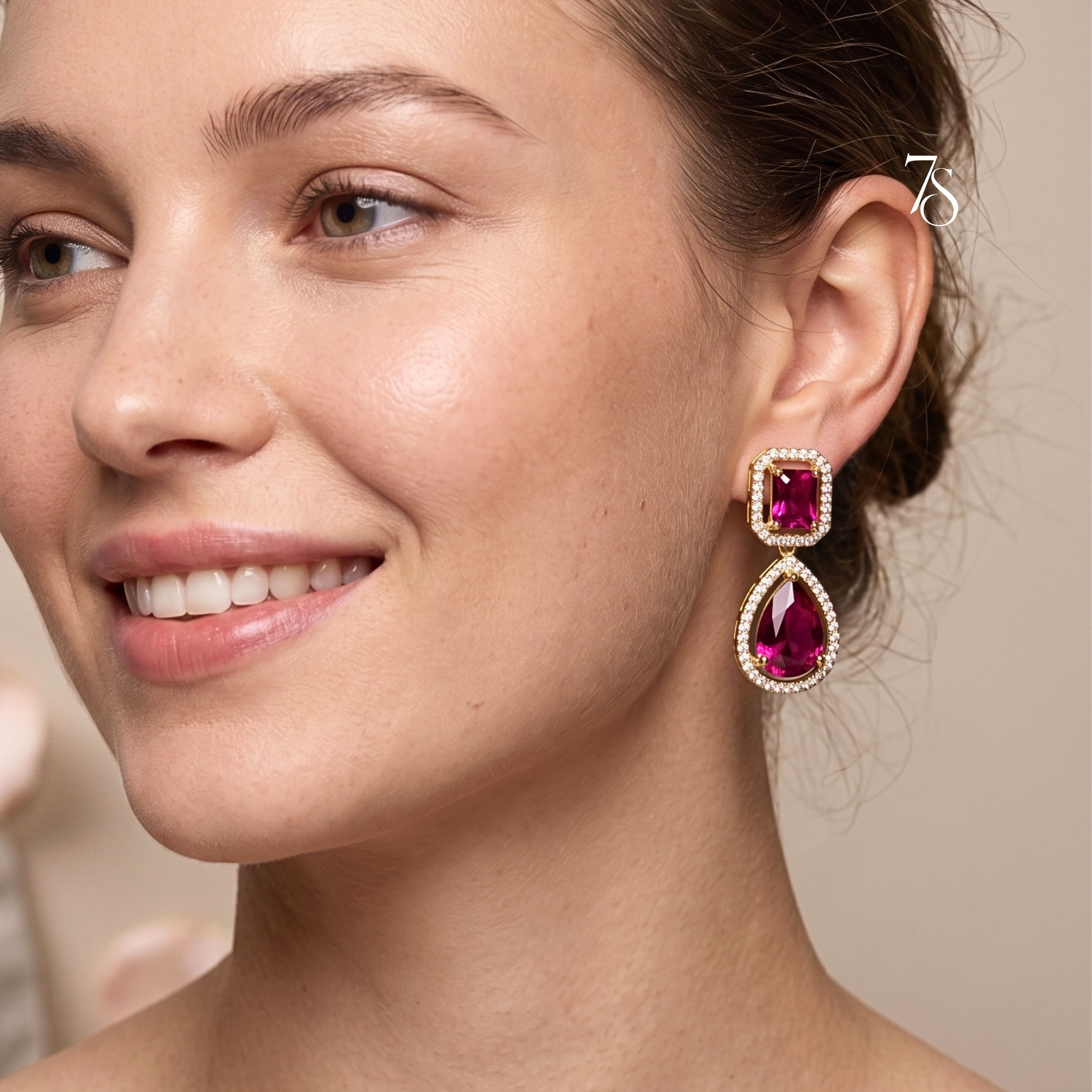 Crystal AD & Zirconia Studded Drop Earrings