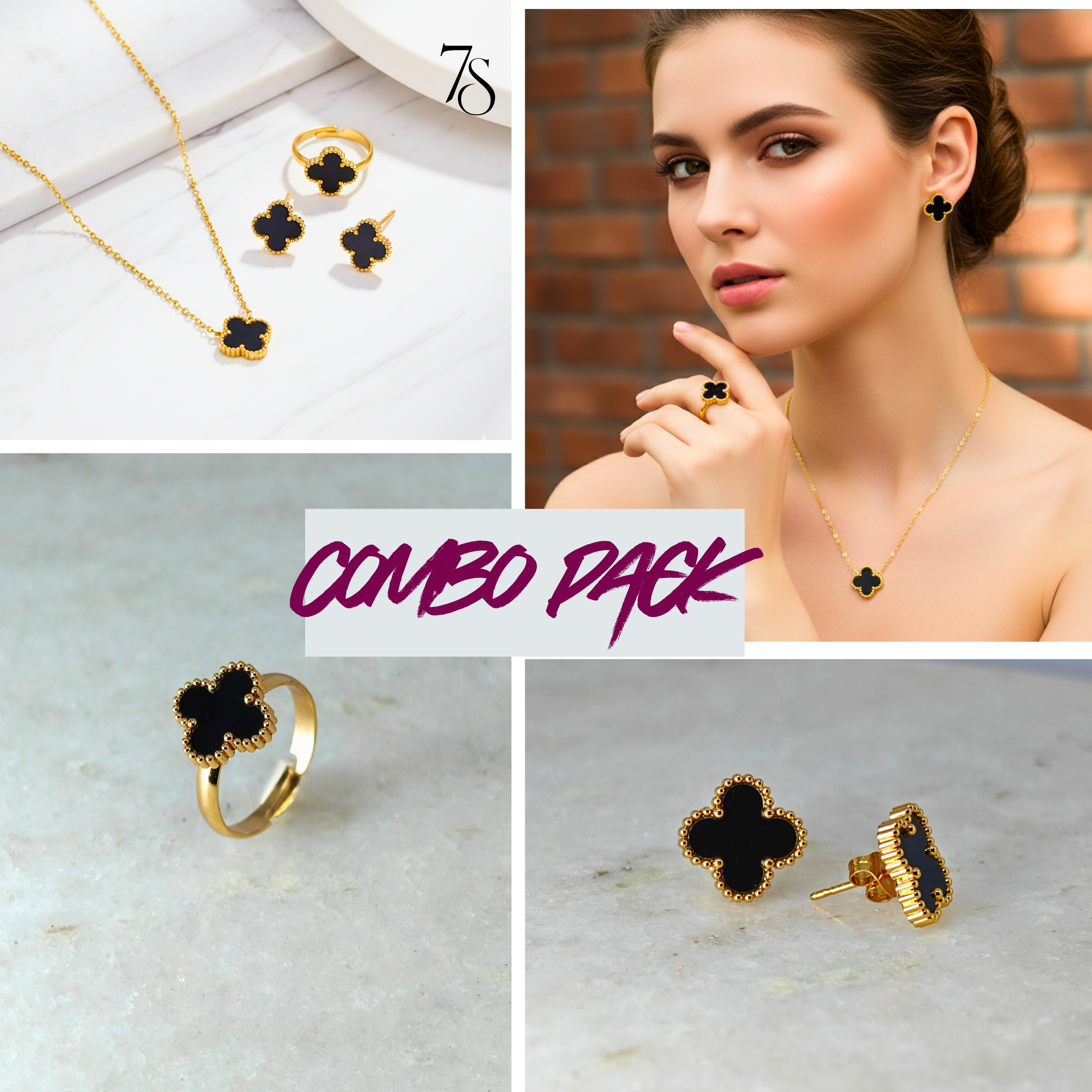 Reversible Black/White Clover Necklace