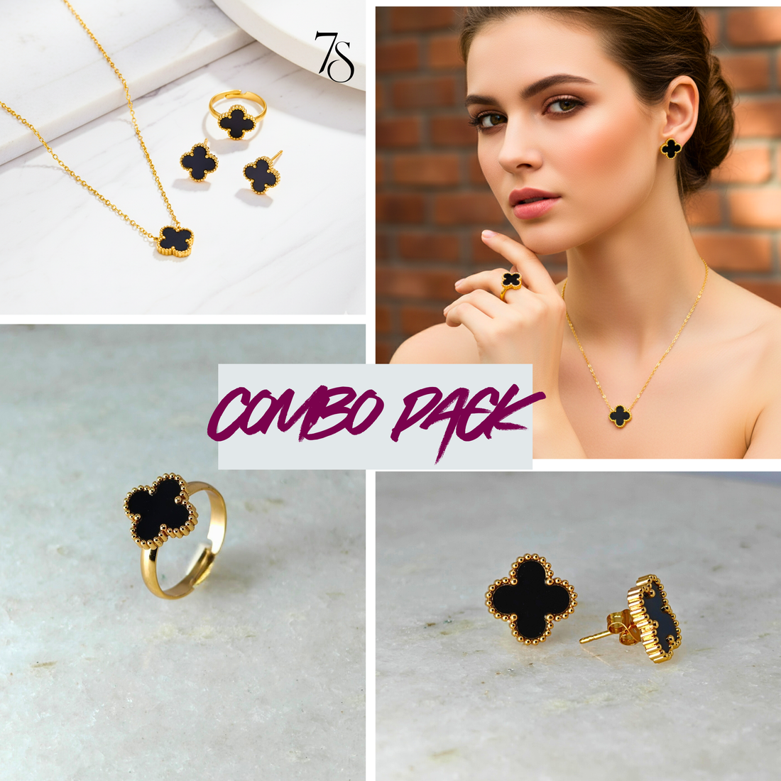 Reversible Black/White Clover Necklace