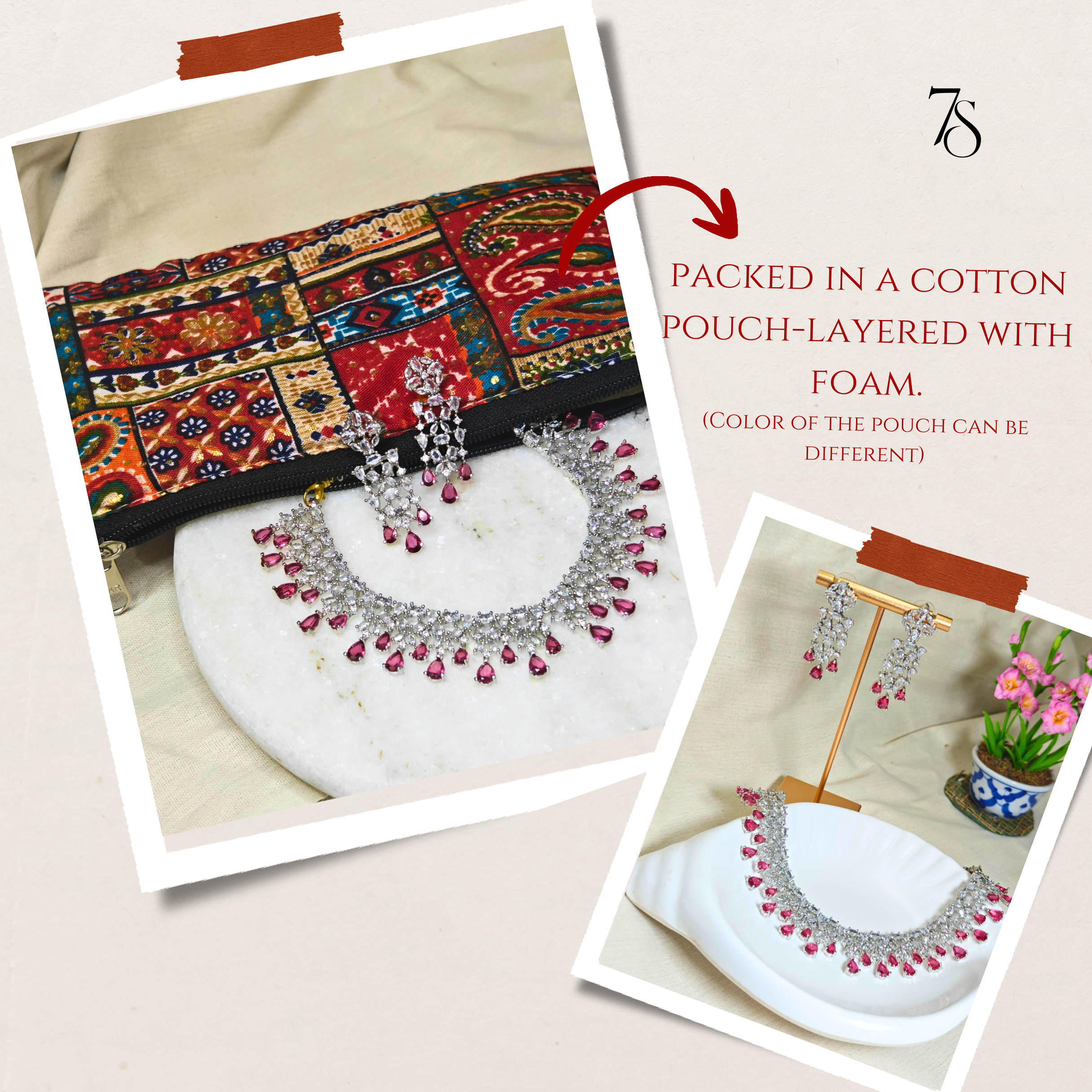 Ruby DewDrop American Diamond zirconia Set - Necklace & Earrings