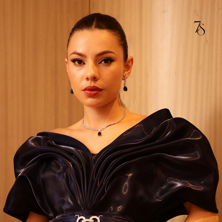 Midnight Blue Teardrop AD Necklace Set for Weddings | Premium CZ Jewellery