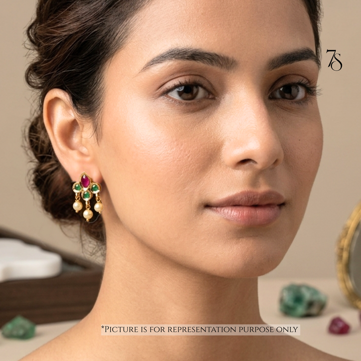 Traditional South Indian Kemp Pearl Drop Studs