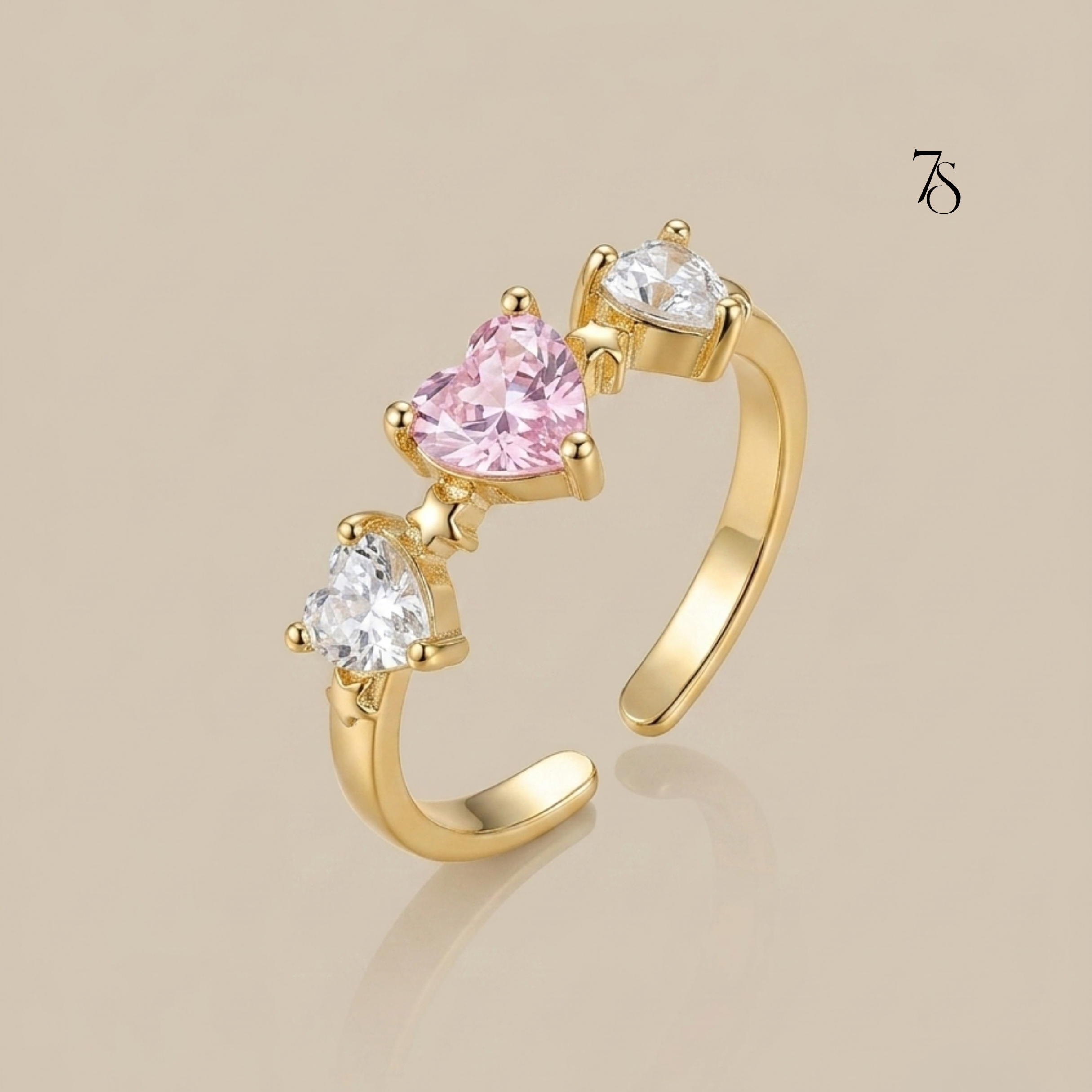 Three-Heart Adjustable Gold Ring