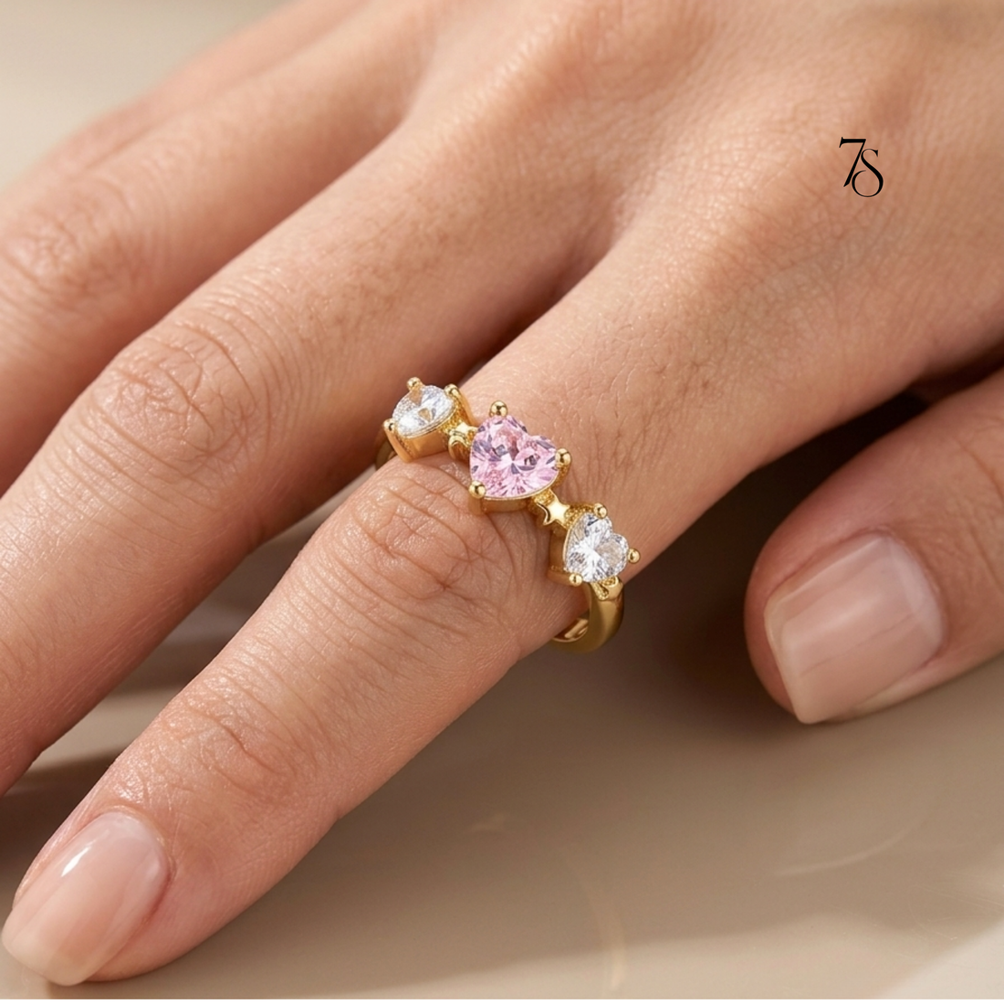 Three-Heart Adjustable Gold Ring