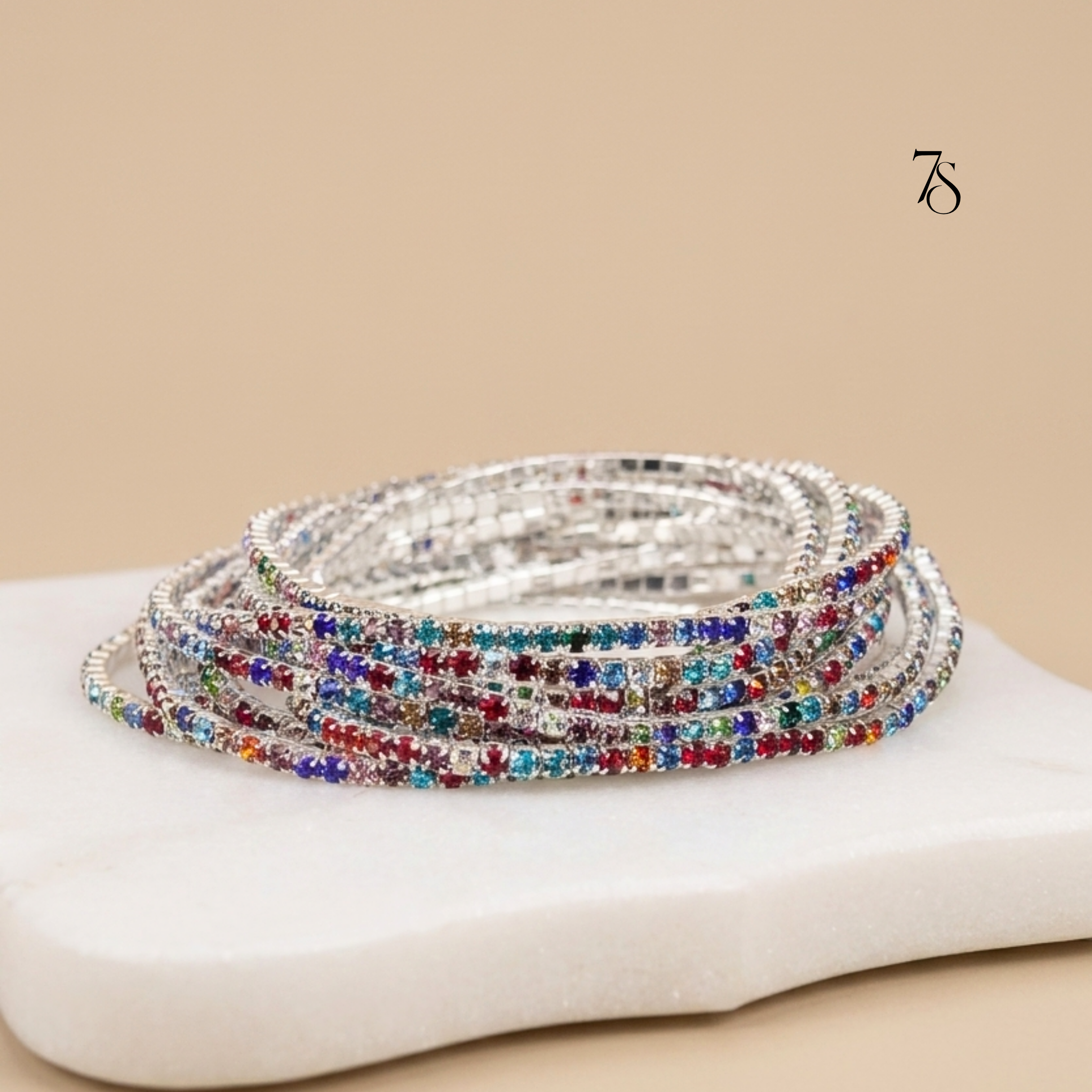 Multicolor Sparkle Stretchable Tennis Bracelet Stack