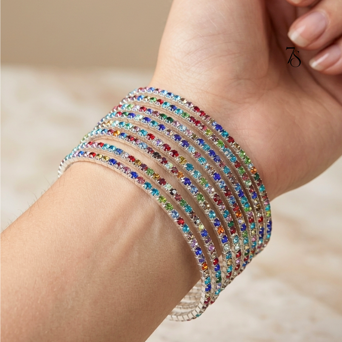 Multicolor Sparkle Stretchable Tennis Bracelet Stack