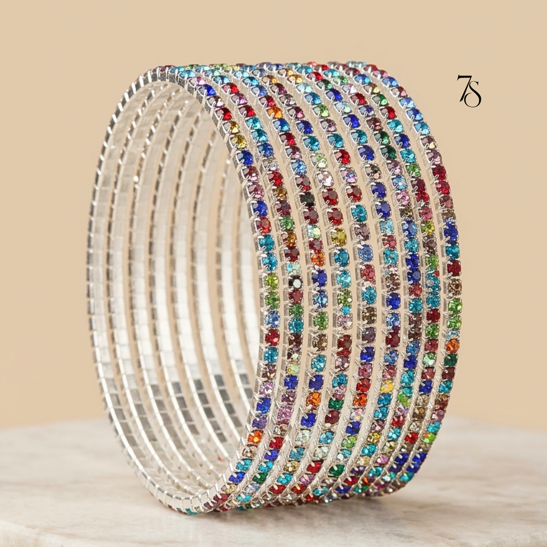 Multicolor Sparkle Stretchable Tennis Bracelet Stack