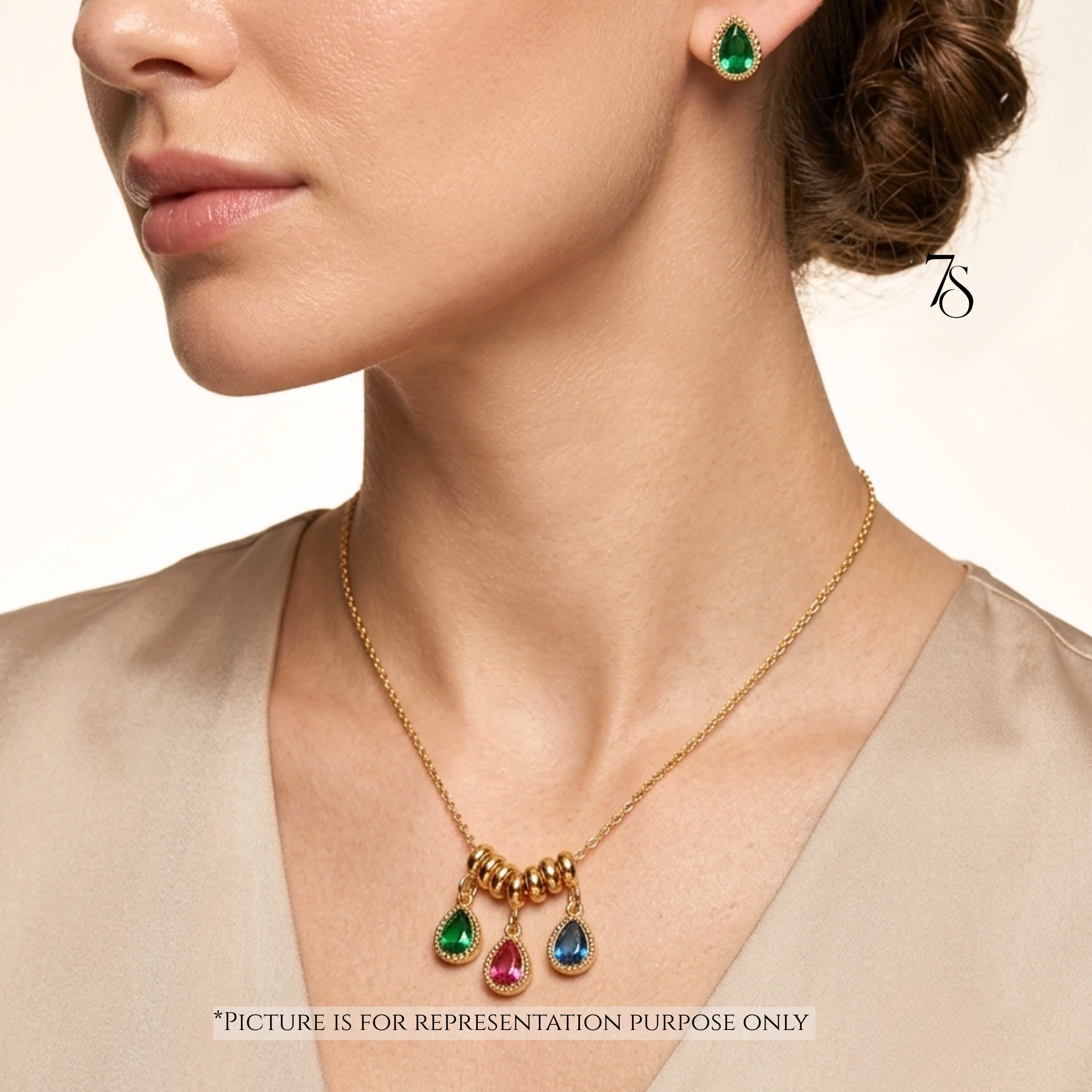 Multicolor Tear-Drop Pendant Necklace & Matching Stud Earring