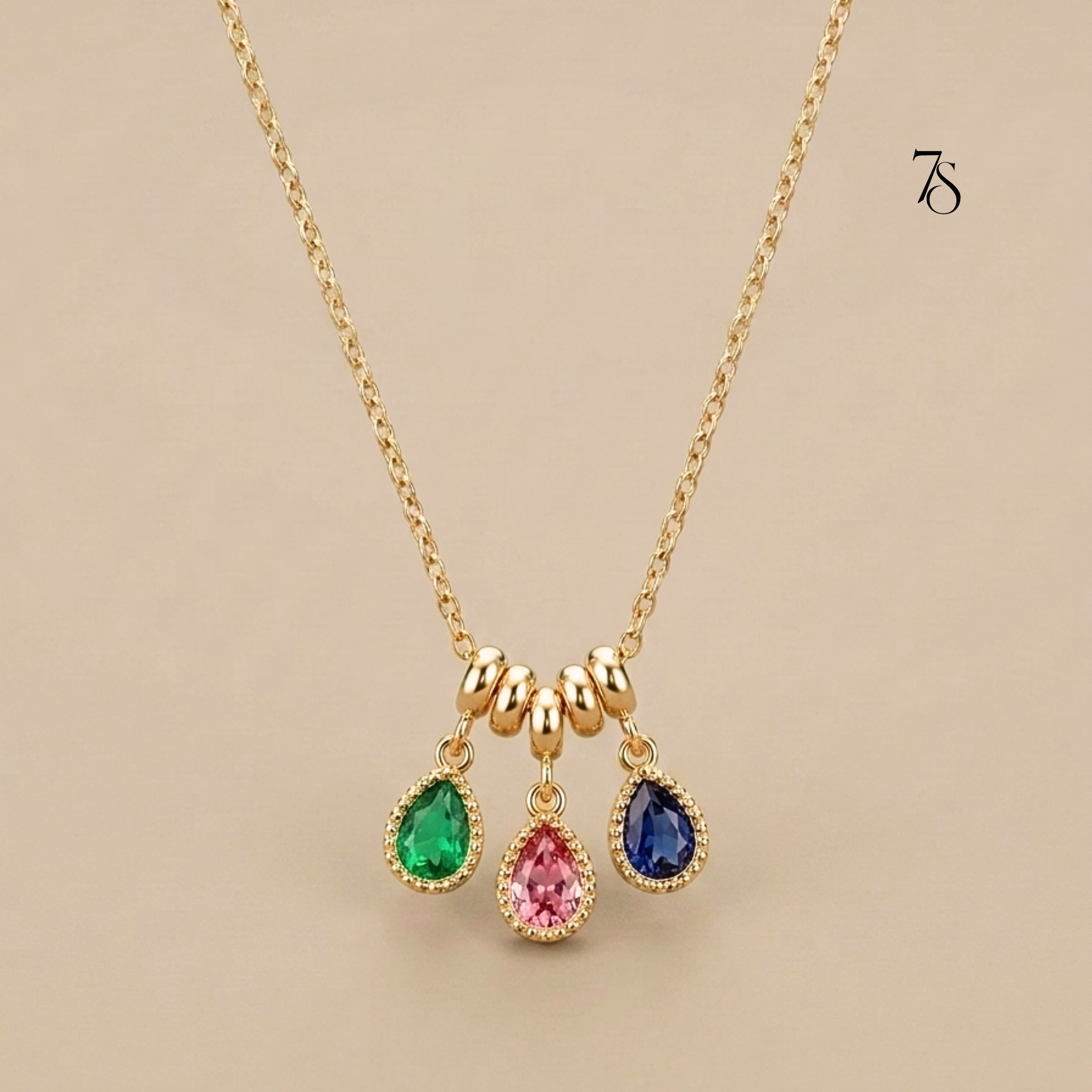 Multicolor Tear-Drop Pendant Necklace & Matching Stud Earring
