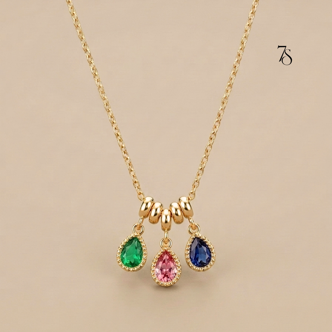 Multicolor Tear-Drop Pendant Necklace & Matching Stud Earring