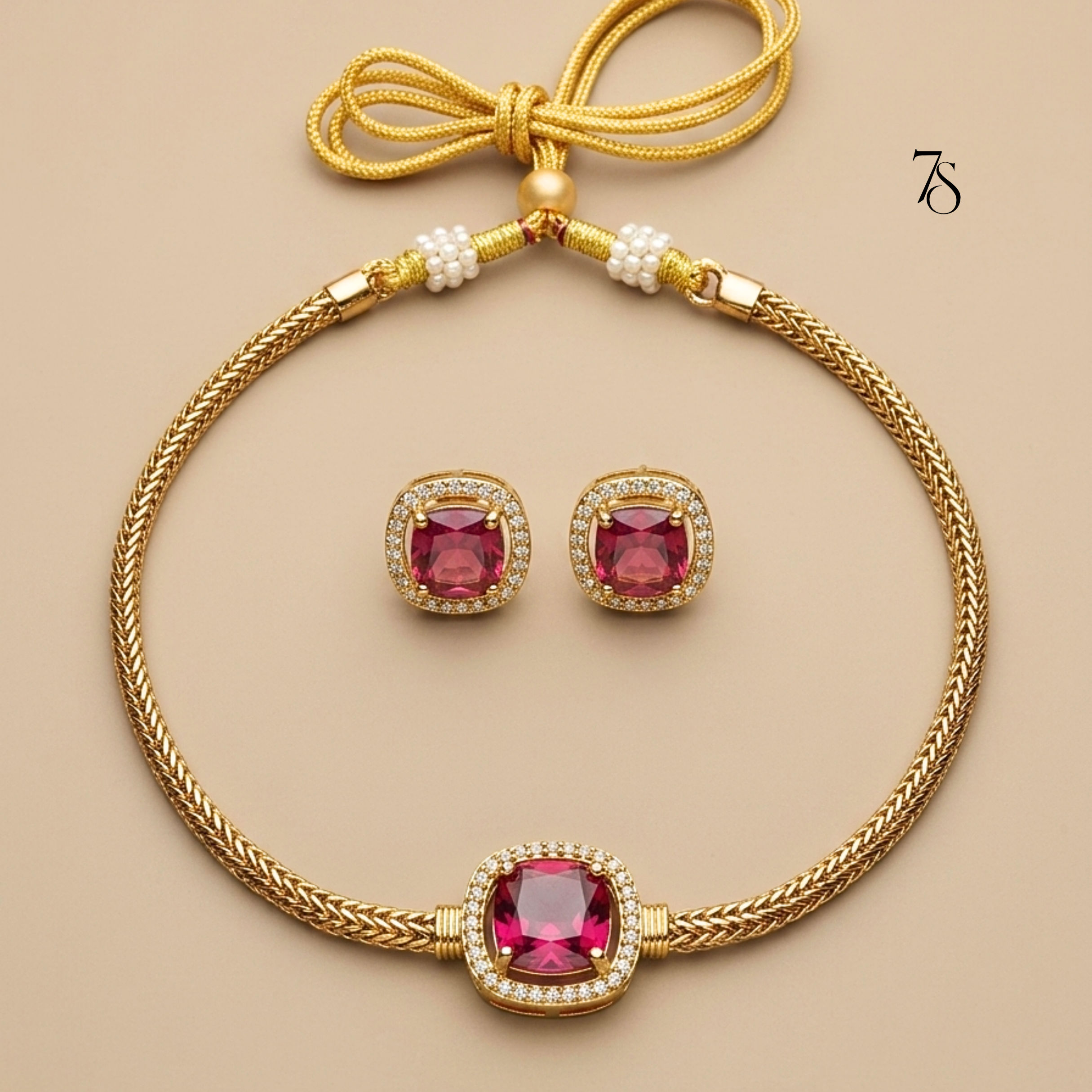 Minimal Pink Choker Set with studs