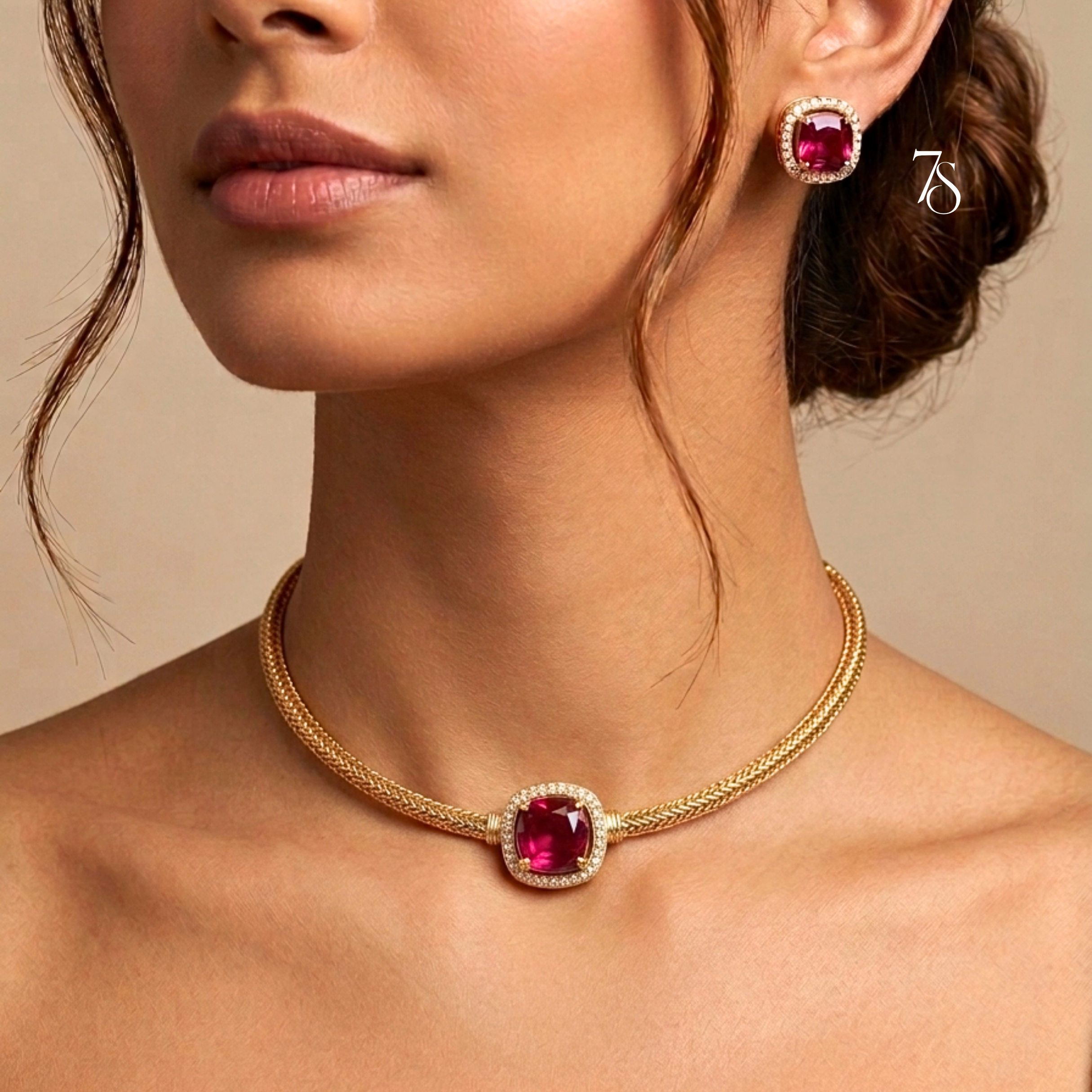 Minimal Pink Choker Set with studs