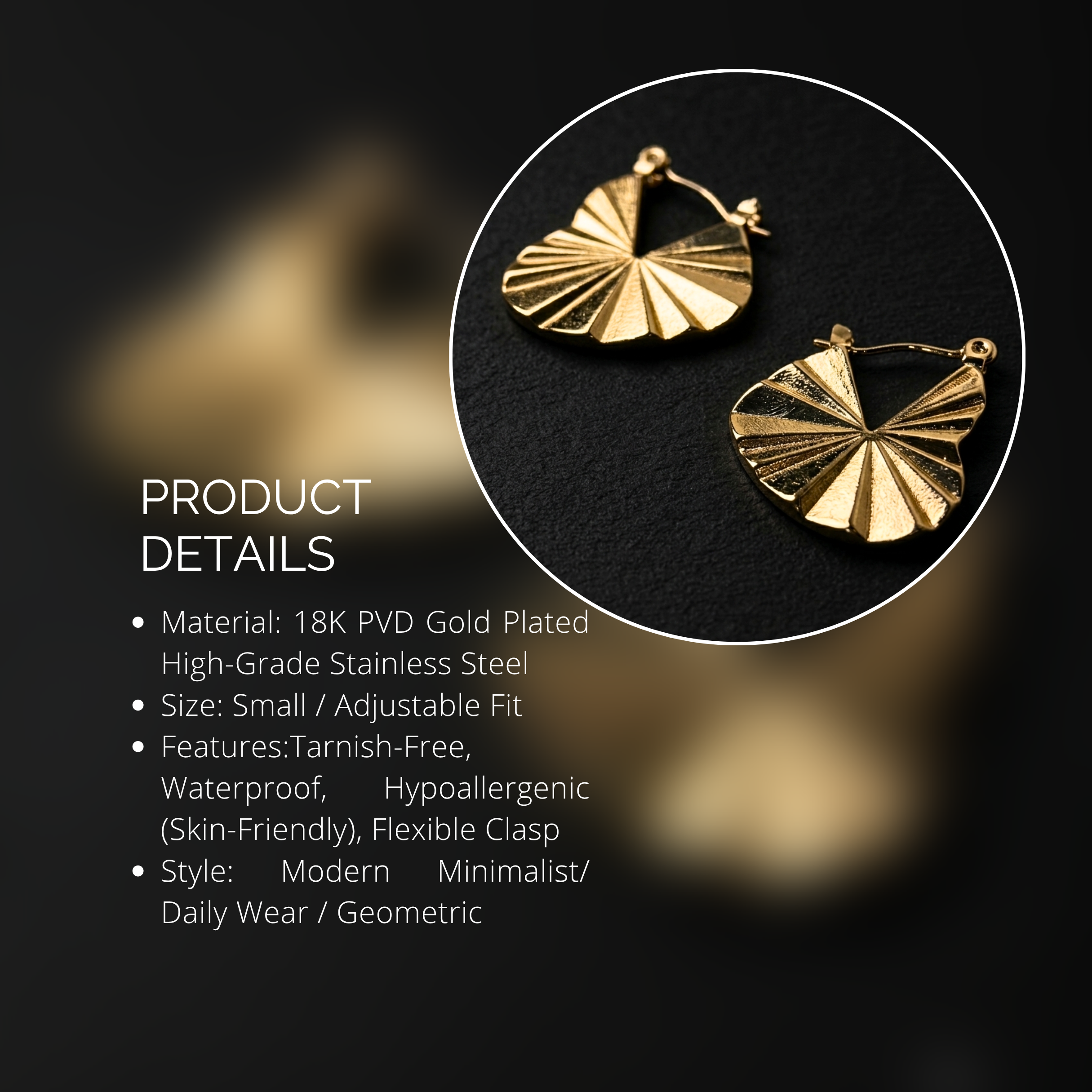 Aura 18K Gold Plated Stainless Steel Fan Hoop Earrings | Tarnish-Free Daily Wear