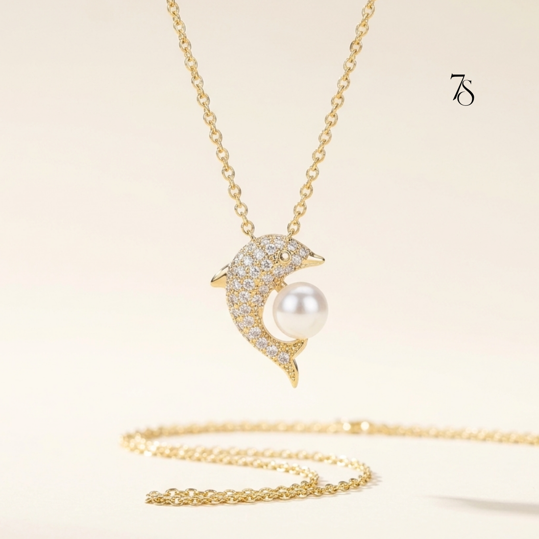 Dolphin Pearl Pendant Neckchain | Anti-Tarnish 18K Gold PVD Plated