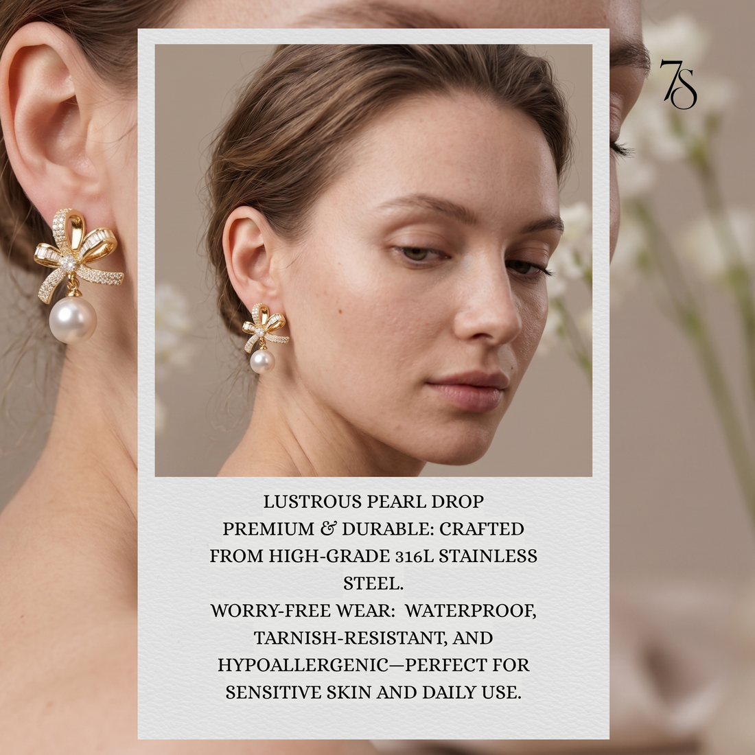 Ribbon & Pearl Drop Earrings