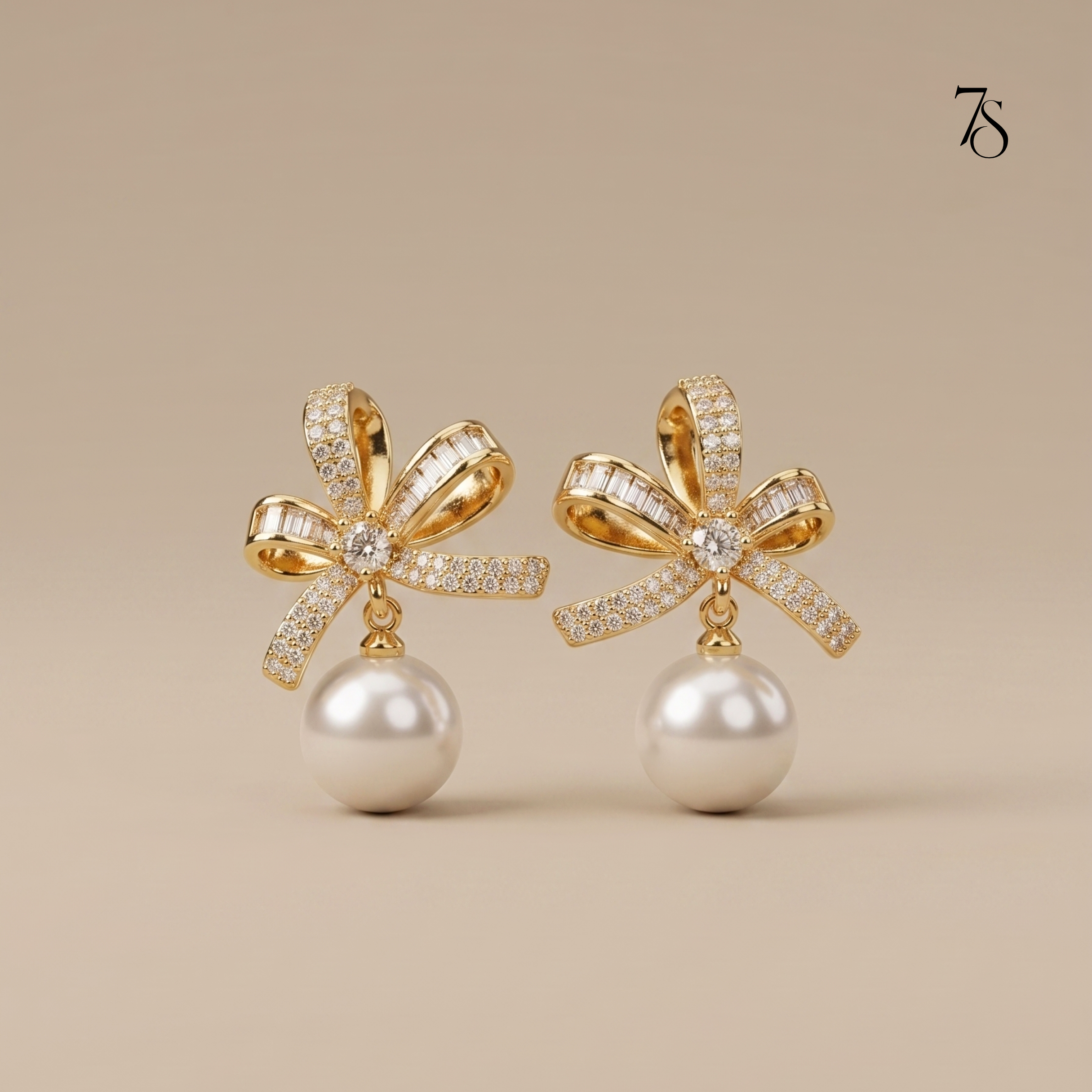 Ribbon & Pearl Drop Earrings