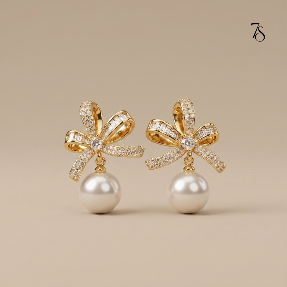 Ribbon & Pearl Drop Earrings