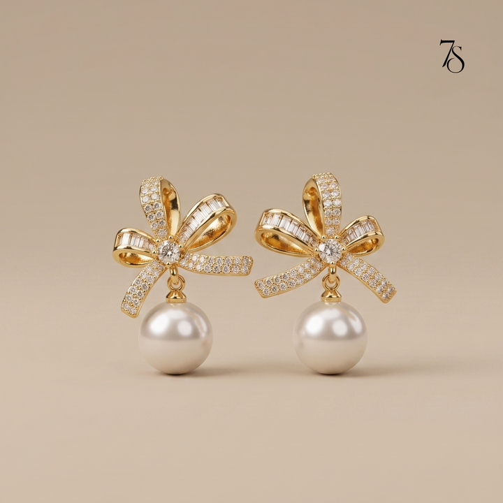 Ribbon & Pearl Drop Earrings