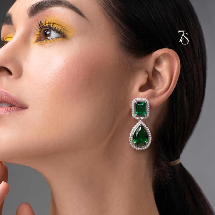 Crystal AD & Zirconia Studded Drop Earrings