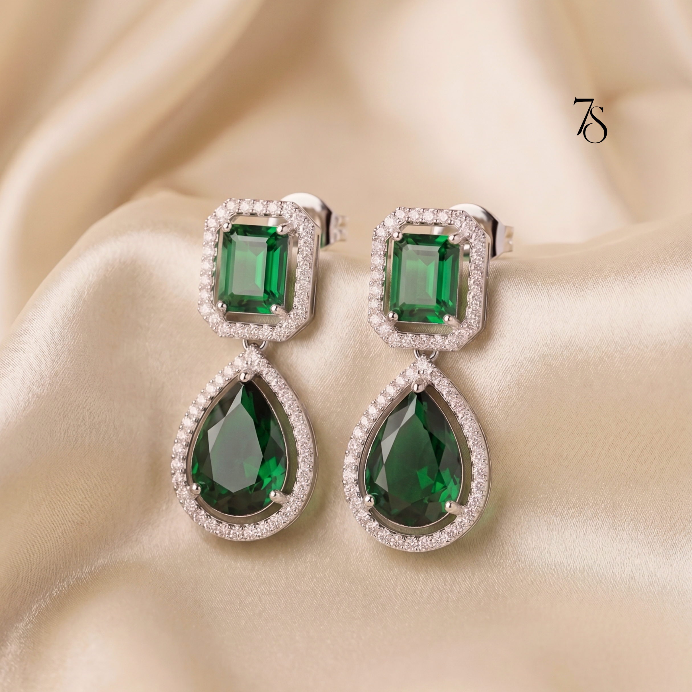 Crystal AD & Zirconia Studded Drop Earrings