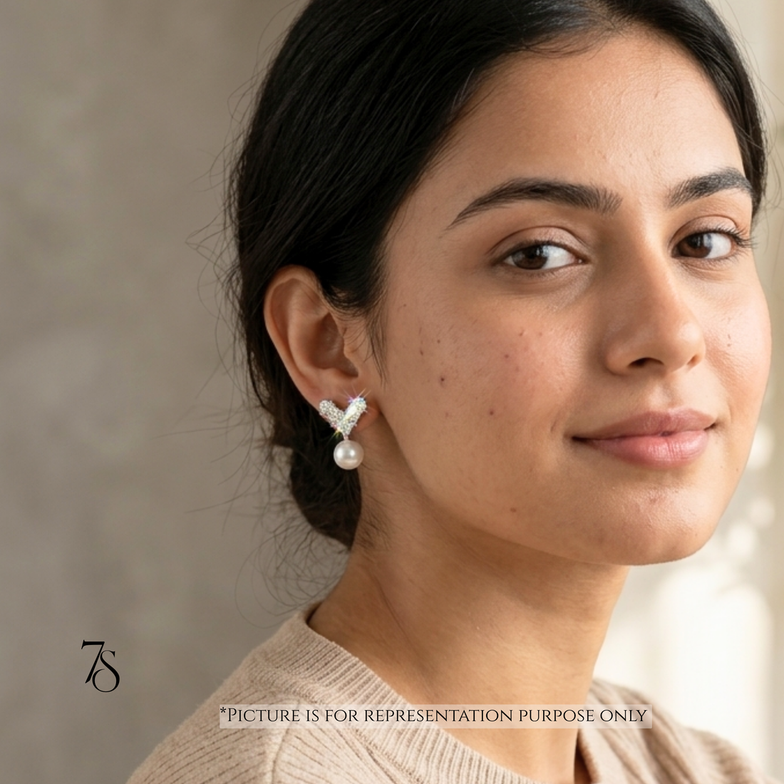 Sparkling "Ever-Heart" Pearl Drop Studs