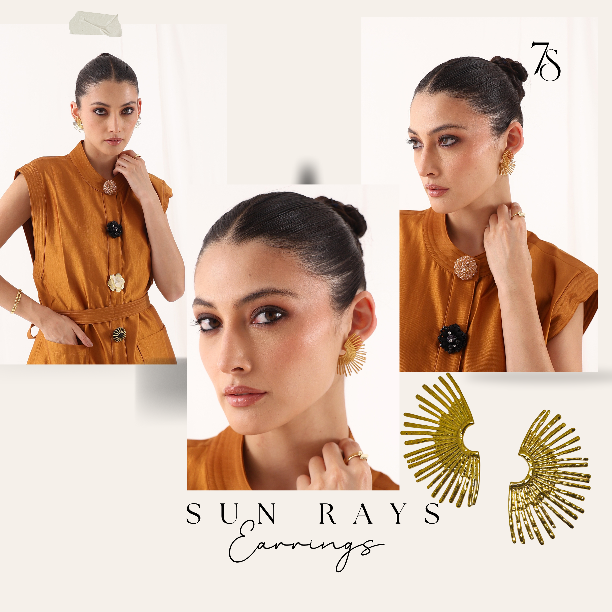 Sun Rays Gold Earrings